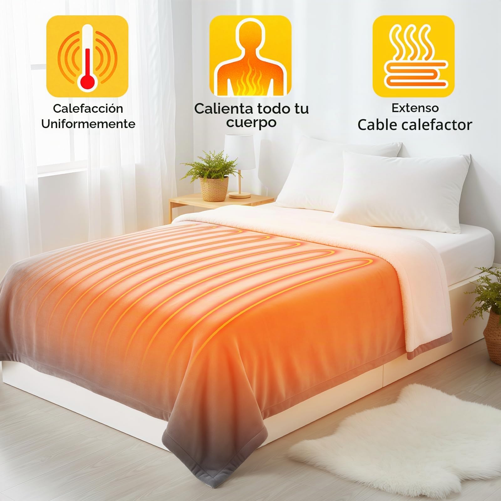 Manta Eléctrica Qoosea 160x130 cm - Apagado Automático 1-9h - 9 Niveles de Calor - Manta Térmica de Felpa Lavable - Protección Sobrec calentamiento - para Cama y Sofá (Gris)