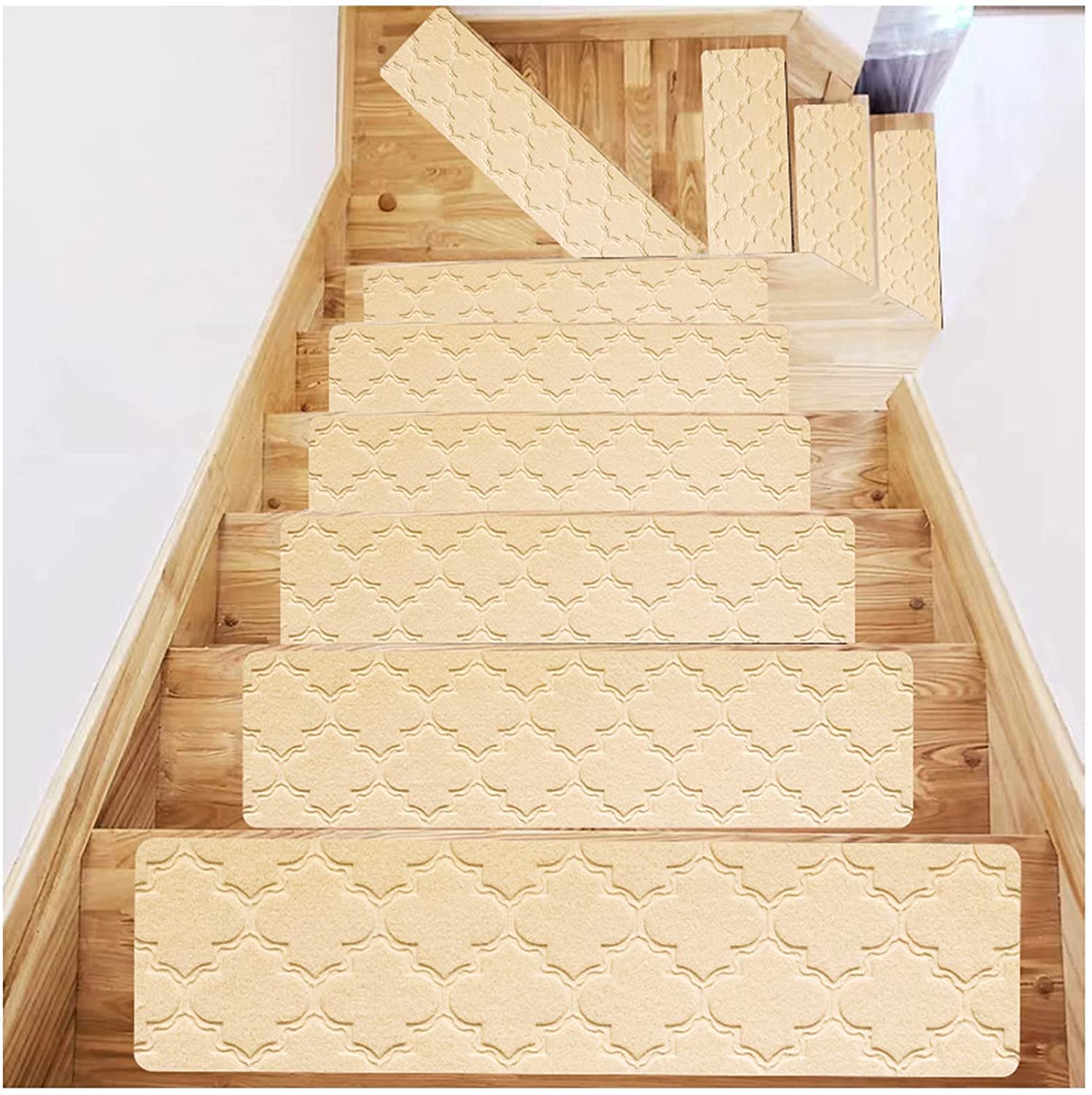 MyrRhe Tapis de sécurité Autocollants antidérapants pour escaliers – Tapis antidérapant Durable et Facile à Installer, Beige, Lot de 15