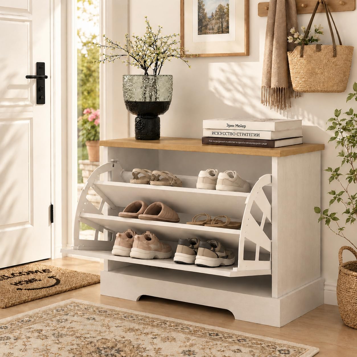 Photo 1 of ***STOCK PHOTO FOR REFERENCE ONLY******STOCK PHOTO FOR REFERENCE ONLY***RASOO Shoe Cabinet Flip Drawer, 3-Tier Shoe Organizer Storage Cabinet with 2 Adjustable Shelves, Space-Saving Hidden Shoe Rack Bench for Entryway Hallway
