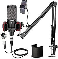 Vista 1 de Micrófono de condensador XLR, micrófono profesional de grabación de estudio para computadora PC, kit de micrófono cardioide para podcast con brazo