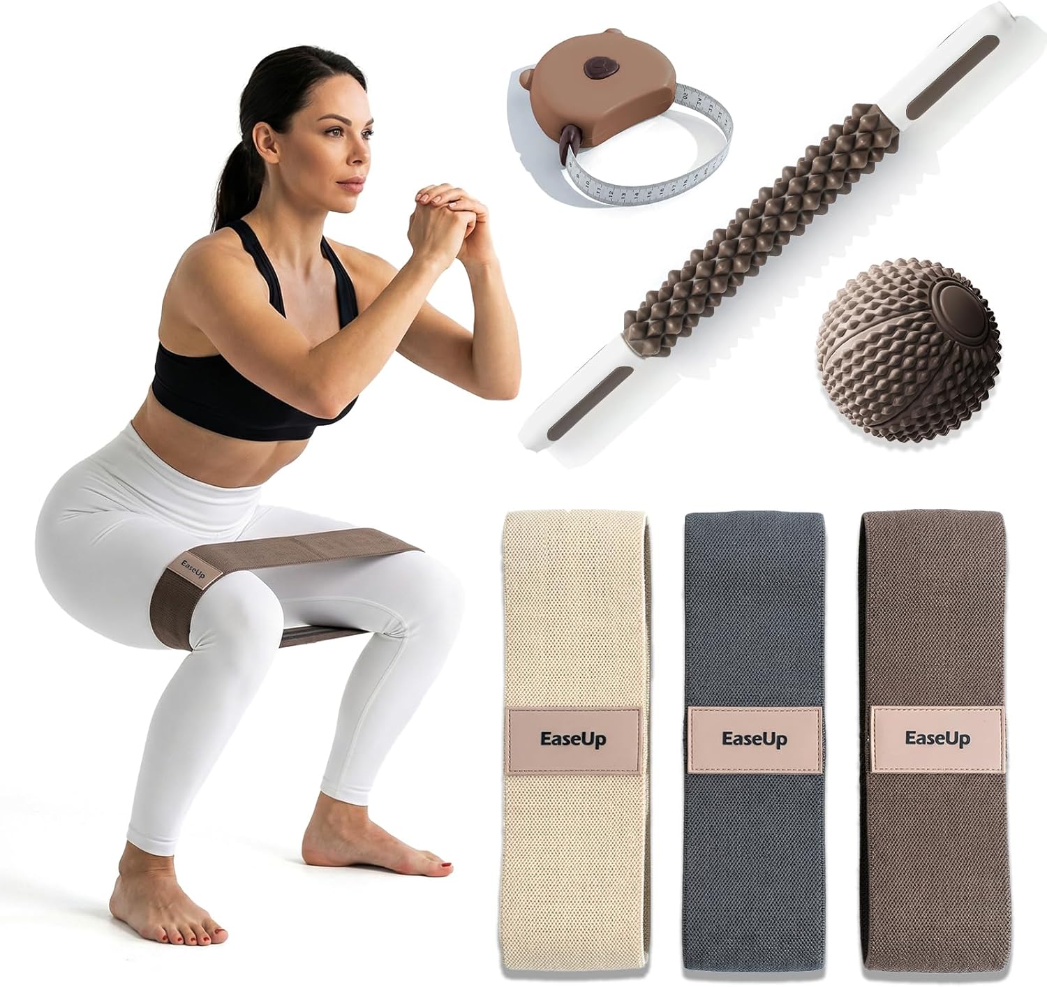 EaseUp Resistance Bands Set for Working Out,Muscle Roller Massage Roller Stick,Massage Ball Yoga Set,Pilates kit for Home Workouts for Beginners