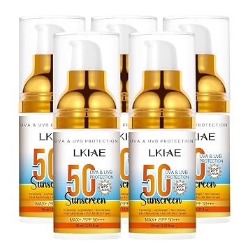 LKIAE Spf 50+ Sunscreen, UVA, UVB Protection, Prevent Sunburn, Skin Darkening, Pigmentation, Anti-Wrinkles, With Aloe Vera, Travel Size, 2 oz Pack of 5