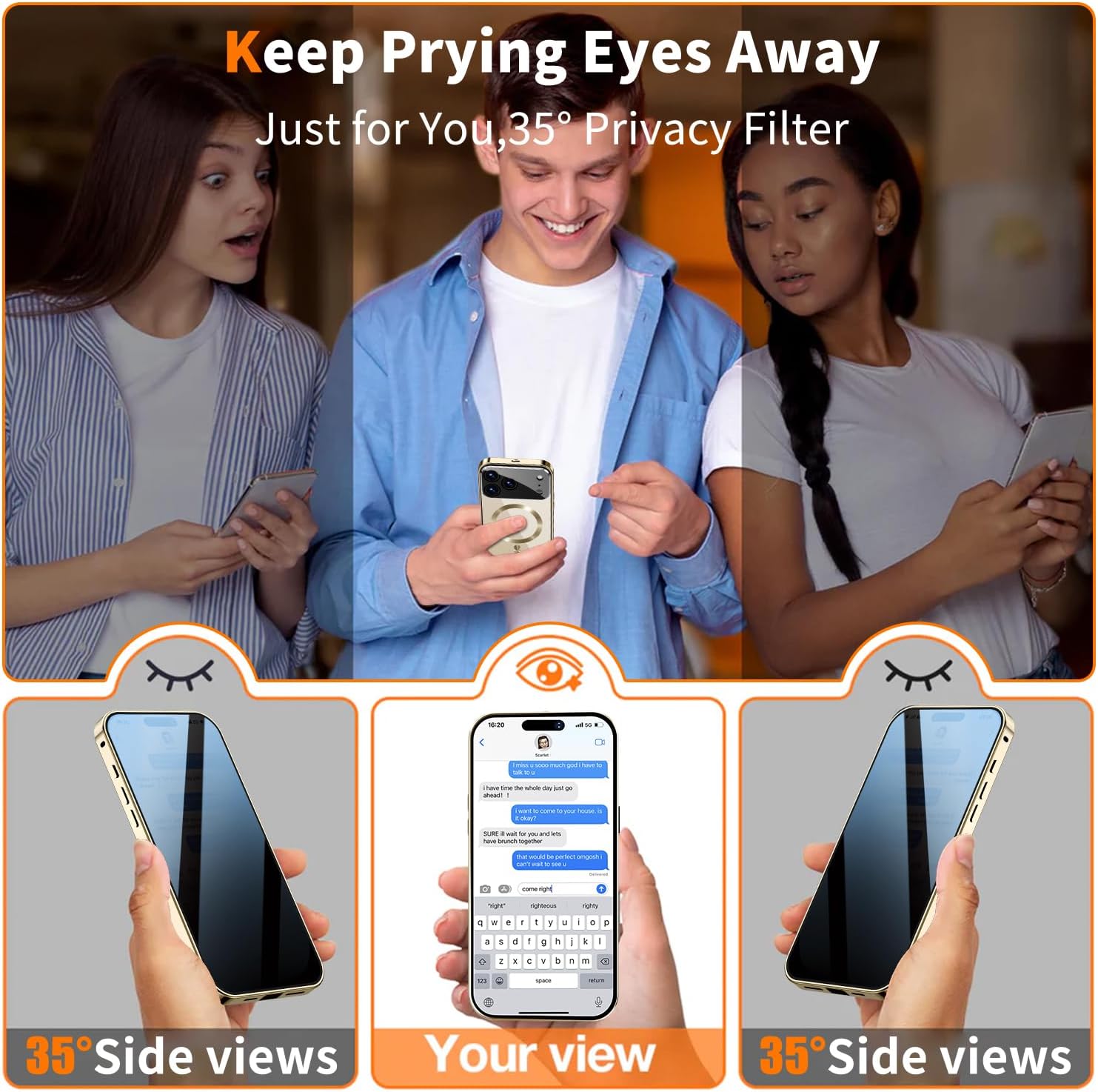 [Full Camera Protection& Mechanical Lock]Magnetic Privacy Case for iPhone 17 Pro Max[Compatible with MagSafe] [CD Metal Ring]Full Body Shockproof Metal Bumper, 9H Anti Peeping Glass Cover-Gold - Image 4