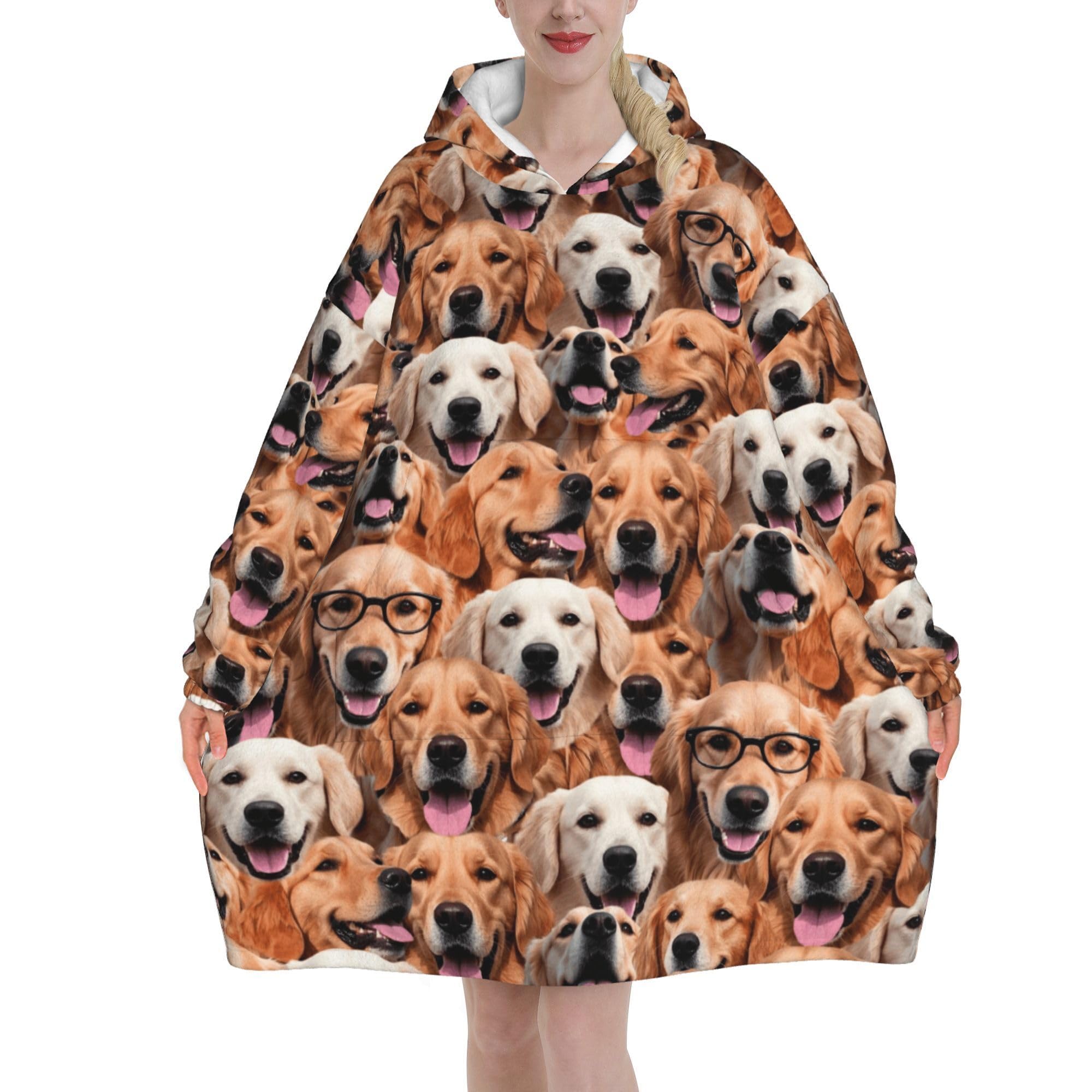 Golden Retriever Blanket Hoodie for Women - Cozy Wearable Flannel Fleece Oodies Hooded Blanket with Pocket,Oversized Soft Warm Snuggie Hoodie Gifts for Women