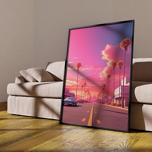 Miniatura 3 de VAPORWAVE, SYNTHWAVE, RETRO Home Art, Póster de sala de juegos, Hiroshi Nagai, Sunset boulevard palms Los Angeles noventa, póster de VAPORWAVE, 225