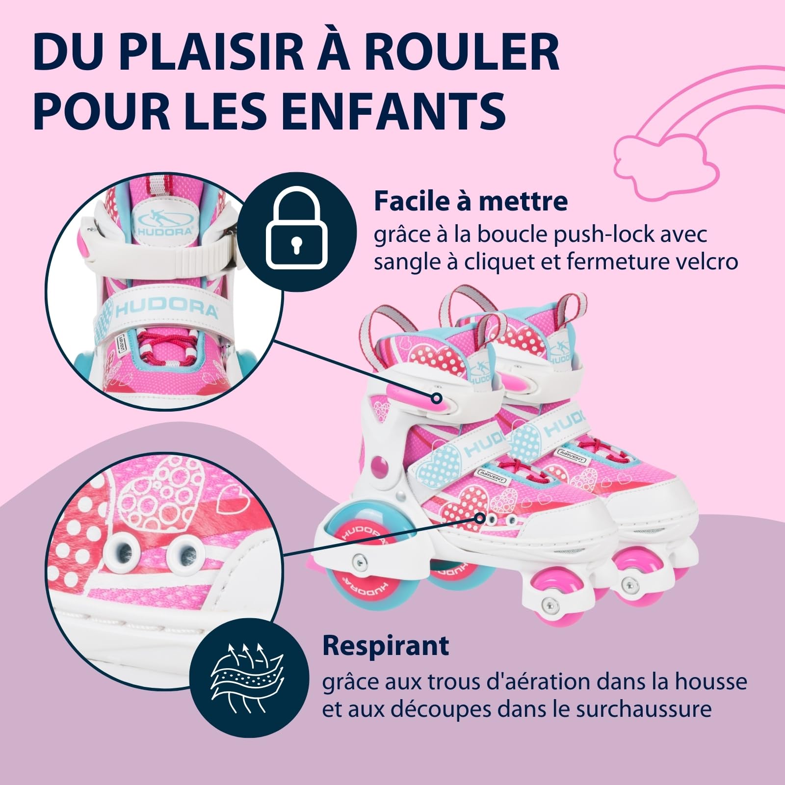 HUDORA Patins à roulettes My First Quad en différentes Tailles & Couleurs - Rollers à Taille réglable de qualité pour Enfants jusqu'à 20kg - Patins sûrs pour débutants avec Grandes Roues