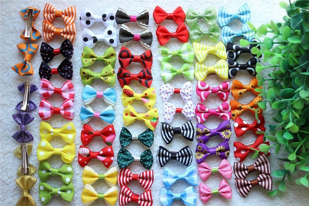 Yagapet 50pcs/25pairs Dog Hair Bows Topknot Small Bowknot with Alligator Clips Mix 18 Styles Top Quality Pet Grooming Products Pet Hair Bows Dog Hair Accessories