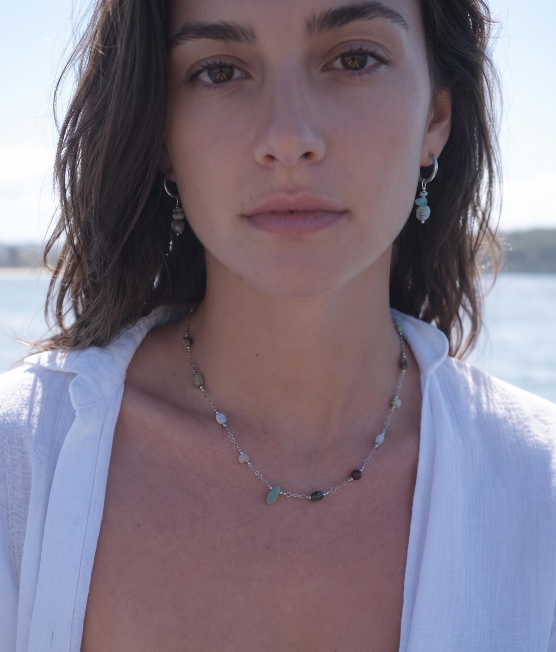 Purelei® Island Dream – Collar con ópalo verde, amazonita, ágata musgo y ágata, acero inoxidable chapado en oro de 18 quilates, collar para mujer, 40 – 45 cm, piedra natural con colores tropicales