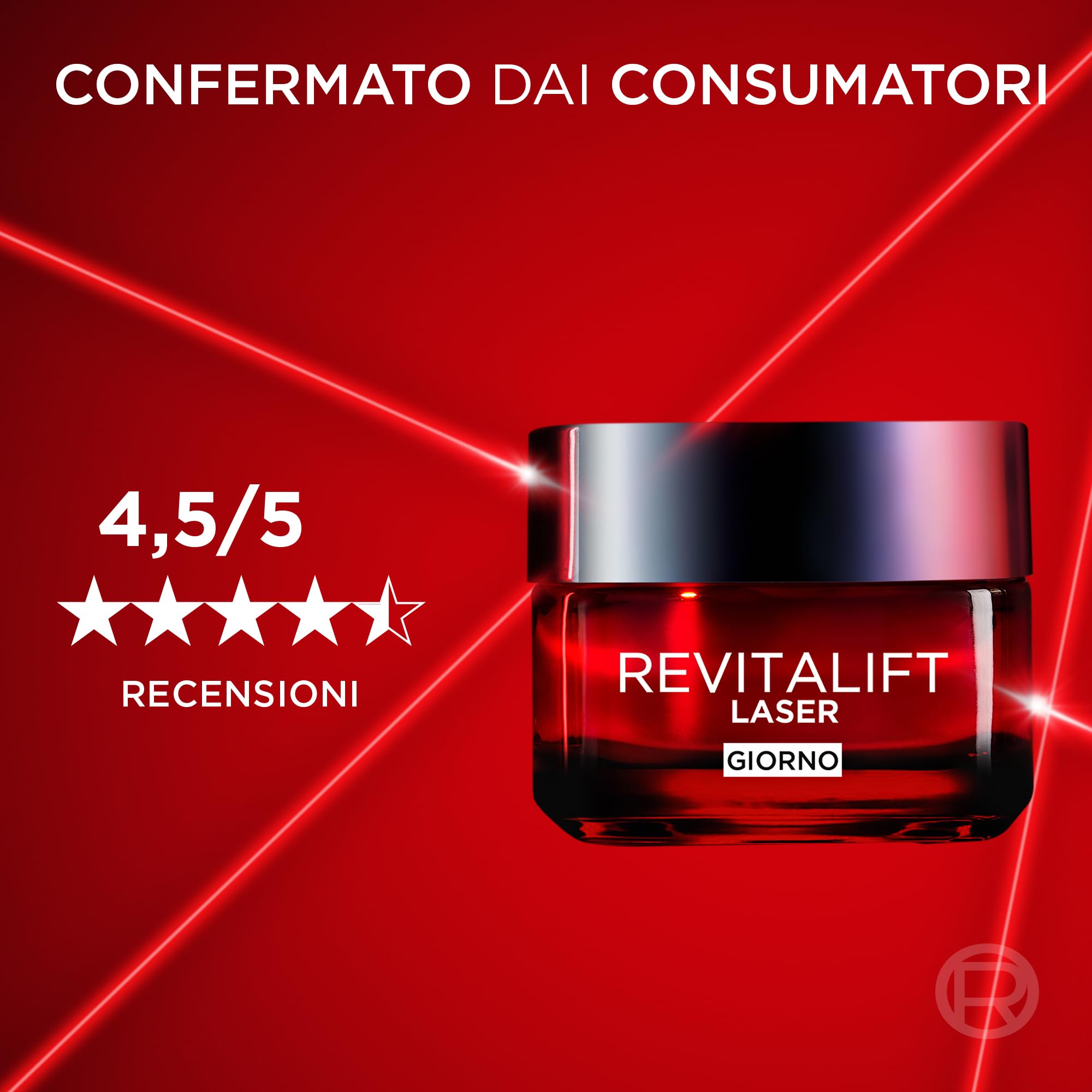 L'Oréal Paris Crema Viso Giorno Revitalift Laser, Per Tutti i Tipi di Pelle, Azione Antirughe e Anti-Età, Pelle più Soda e Tonica, Con Acido Ialuronico, Vitamina C e Pro-Retinolo, 50 ml