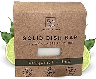 Zero Waste MVMT Solid Dish Soap Bar | Bergamot + Lime Essential Oil | Natural, Zero Waste Soap | Plastic-Free | USDA Certi...