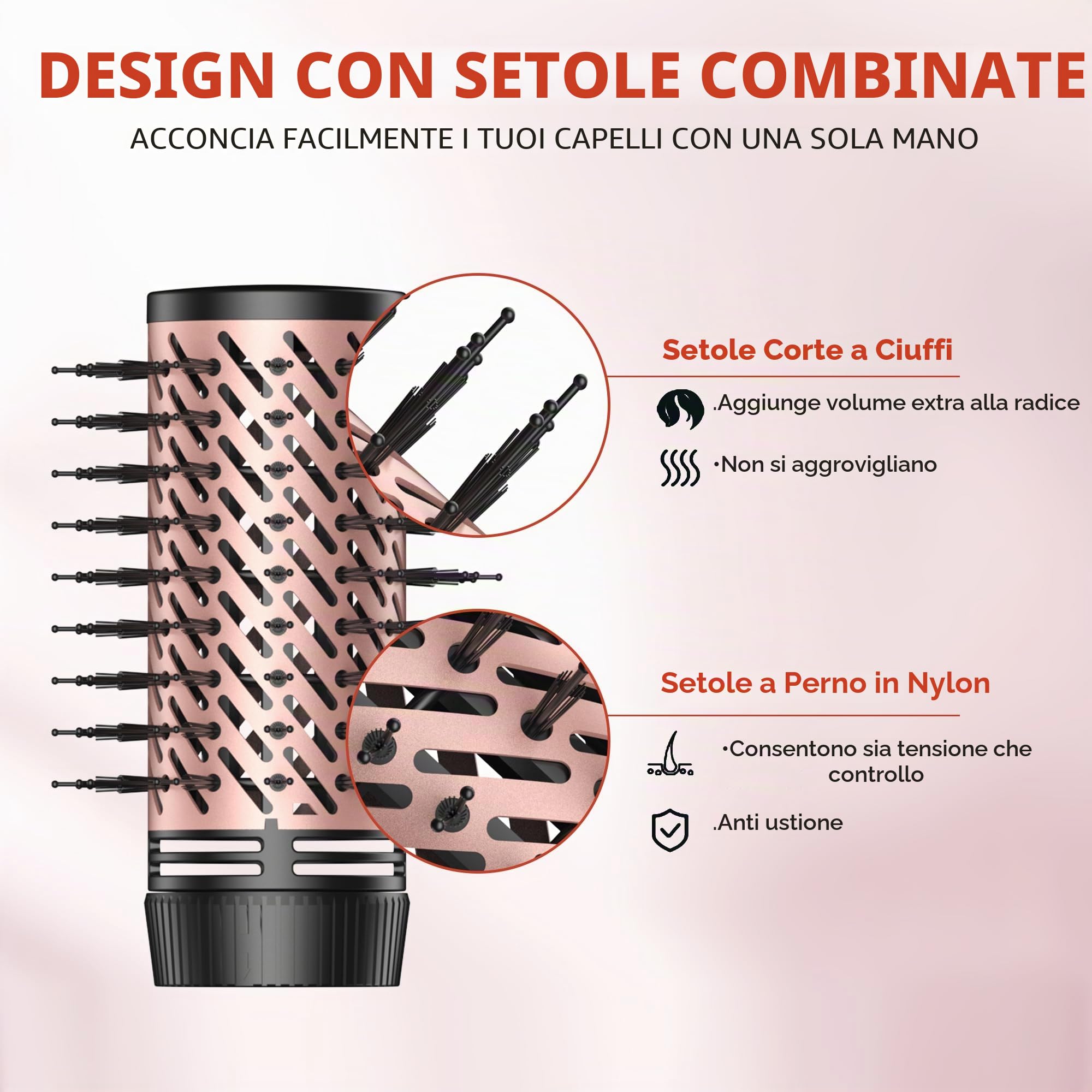 Hairstyle Airstyler 5 in 1 con spazzola rotante ad aria calda da 1000 W, spazzola per asciugacapelli, spazzola rotonda, arricciacapelli ad aria, spazzola per acconciature, styler multistyler per