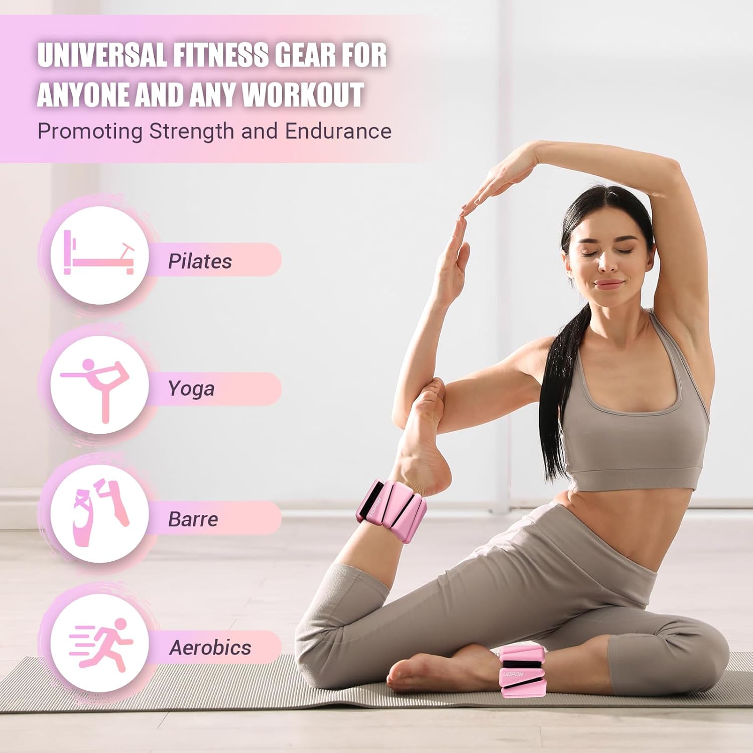 Wrist Ankle Weights for Women Set of 2, Adjustable Silicone Weighted Bangles, Wearable Ultra-durable Strips Weight Bracelet 2 lbs/4 lbs for Yoga, Pilates, Barre, Walking, Arm & Leg Workout