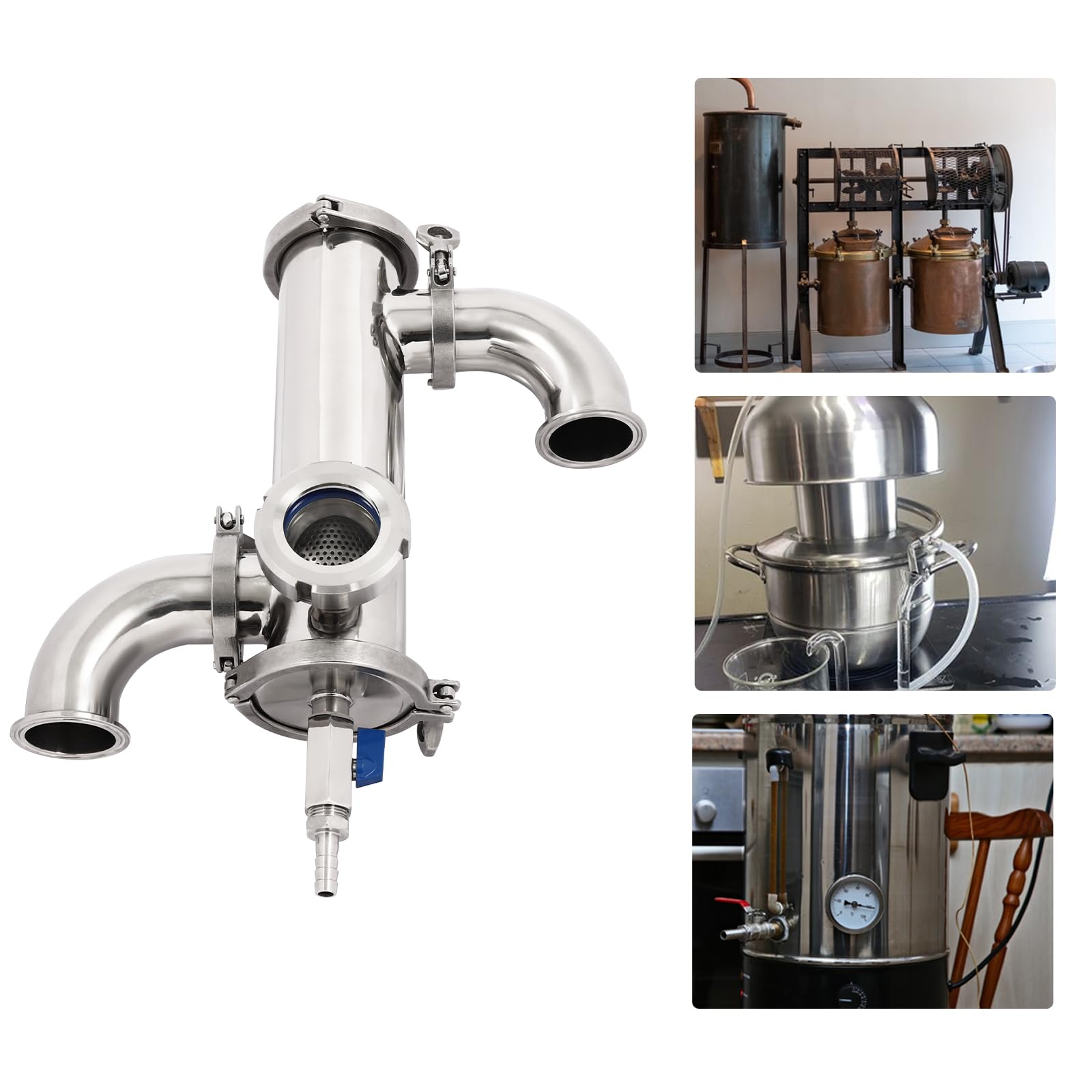 LyeXD 3in Stainless Still Moonshine, Free Standing Gin Basket Wine Making Kit Whiskey Barrel Home Brewing Kit with Sieve Basket for Distillers Within 100L