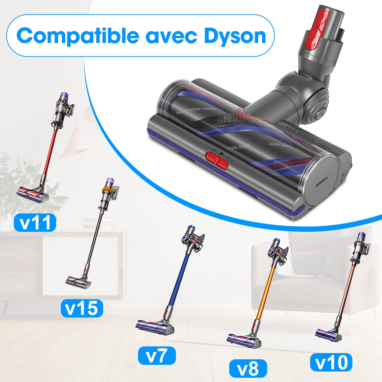 V11 Brosse High Torque pour Dyson V11 V15 V10 V8 V7 | Accessoires de Tête de Brosse, Anti-Enchevêtrement, Adaptés Aux Tapis et Aux Sols Durs
