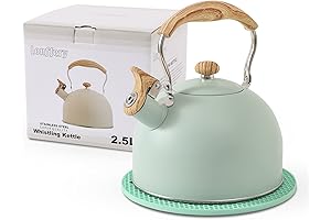 LONFFERY Cute Tea Kettle Stovetop, 2.5 Quart Whistling Teapot with Wood Pattern Folding Handle