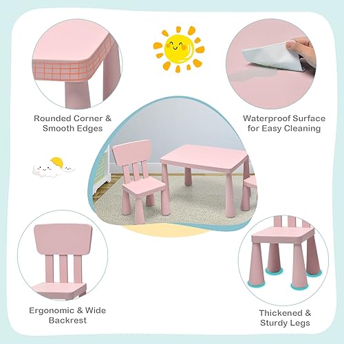 Miniatura 4 de COSTWAY Juego de mesa y sillas para niños de 3 piezas, centro de actividades infantiles de plástico ligero para leer, escribir, pintar, merienda,