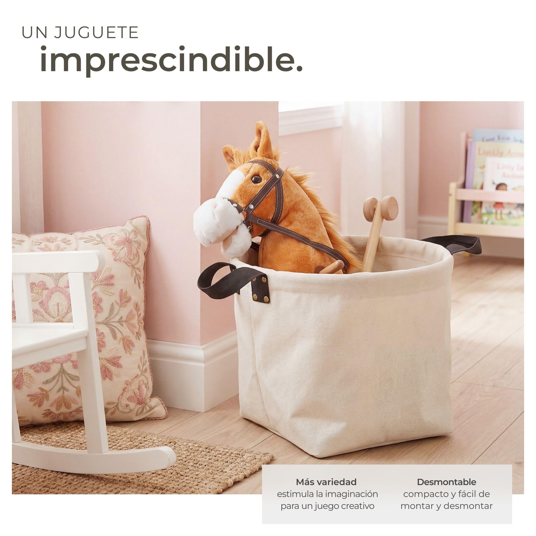 tectake® Caballito de Juguete Infantil de Peluche con Asas, Caballo de Palo de Madera, Juguetes de Madera, Desarrollo Motriz y Equilibrio, Caballo Juguete para Hobby - Marrón