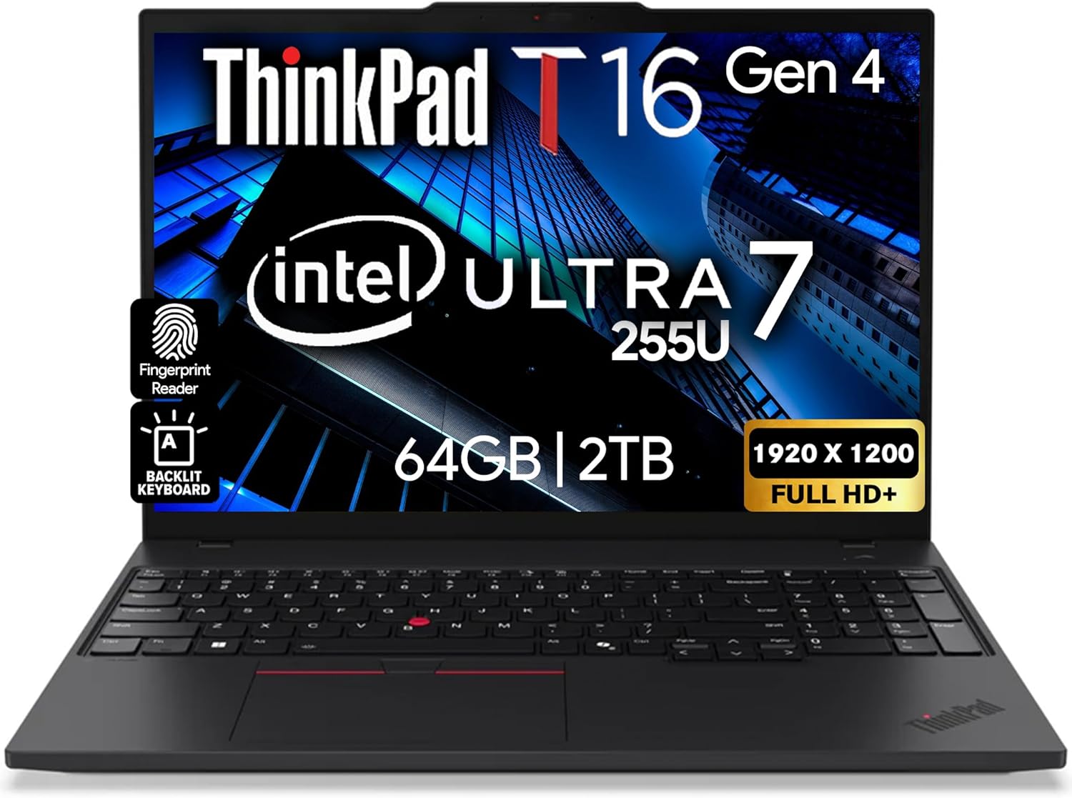 Lenovo ThinkPad T16 Gen 4 AI Business Laptop 16” FHD+ Display, Intel Ultra 7 255U (Beats i7-1355U), 64GB DDR5 RAM, 2TB SSD, 5MB Webcam, Fingerprint, Backlit KB, WiFi 6E + BT, RJ-45, HDMI, Win 11 Pro