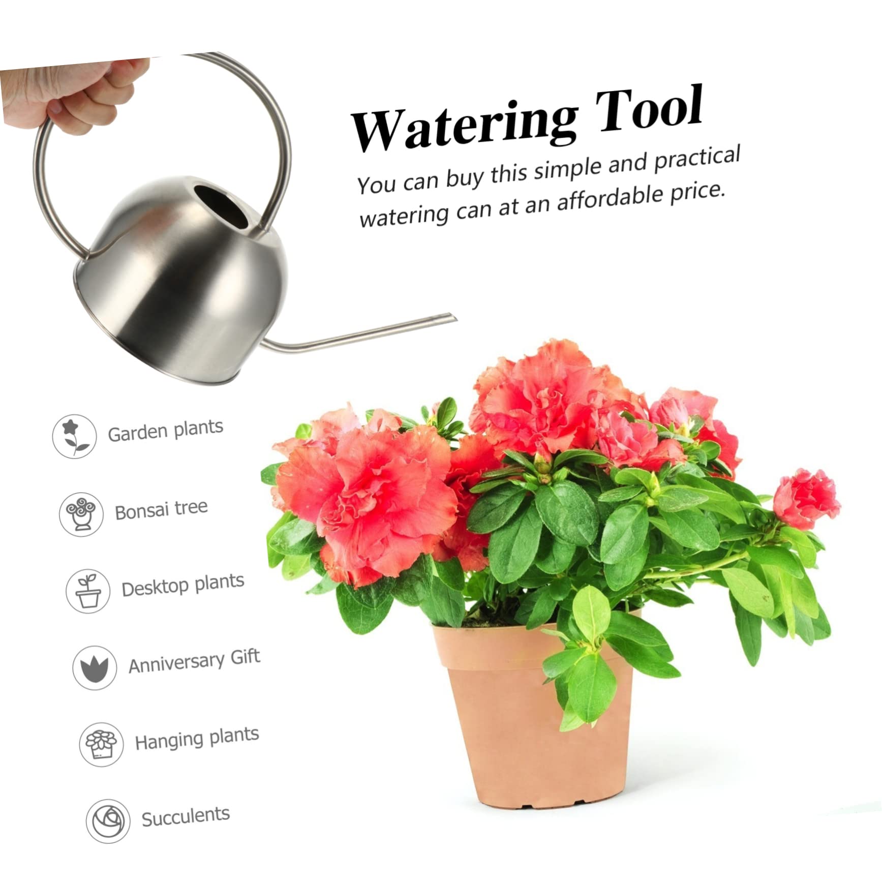 TOYANDONA Annaffiatoio Manico Ergonomico a Beccuccio in Acciaio Inossidabile 1,5l per Irrigazione di Piante, Bonsai e Fiori per Giardinaggio Interno ed Esterno