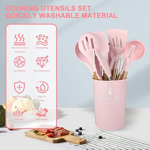 Miniatura 2 de Juego de utensilios de cocina de silicona, resistente al calor, espátula, pinzas giratorias, cuchara, cepillo, batidor, utensilios de cocina