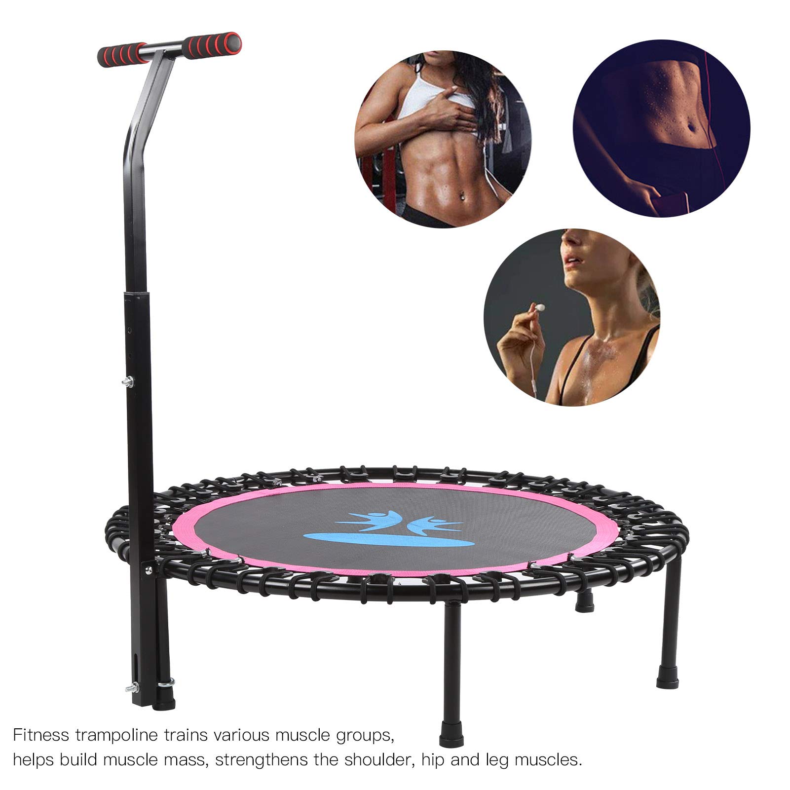 Trampolina fitness dla dorosłych, regulowane uchwyty piankowe, 30 linek bungee, wytrzymała stal, antypoślizgowe gumowe podkładki do domu, siłowni, ćwiczeń, jogi, gimnastyki, maksymalne obciążenie