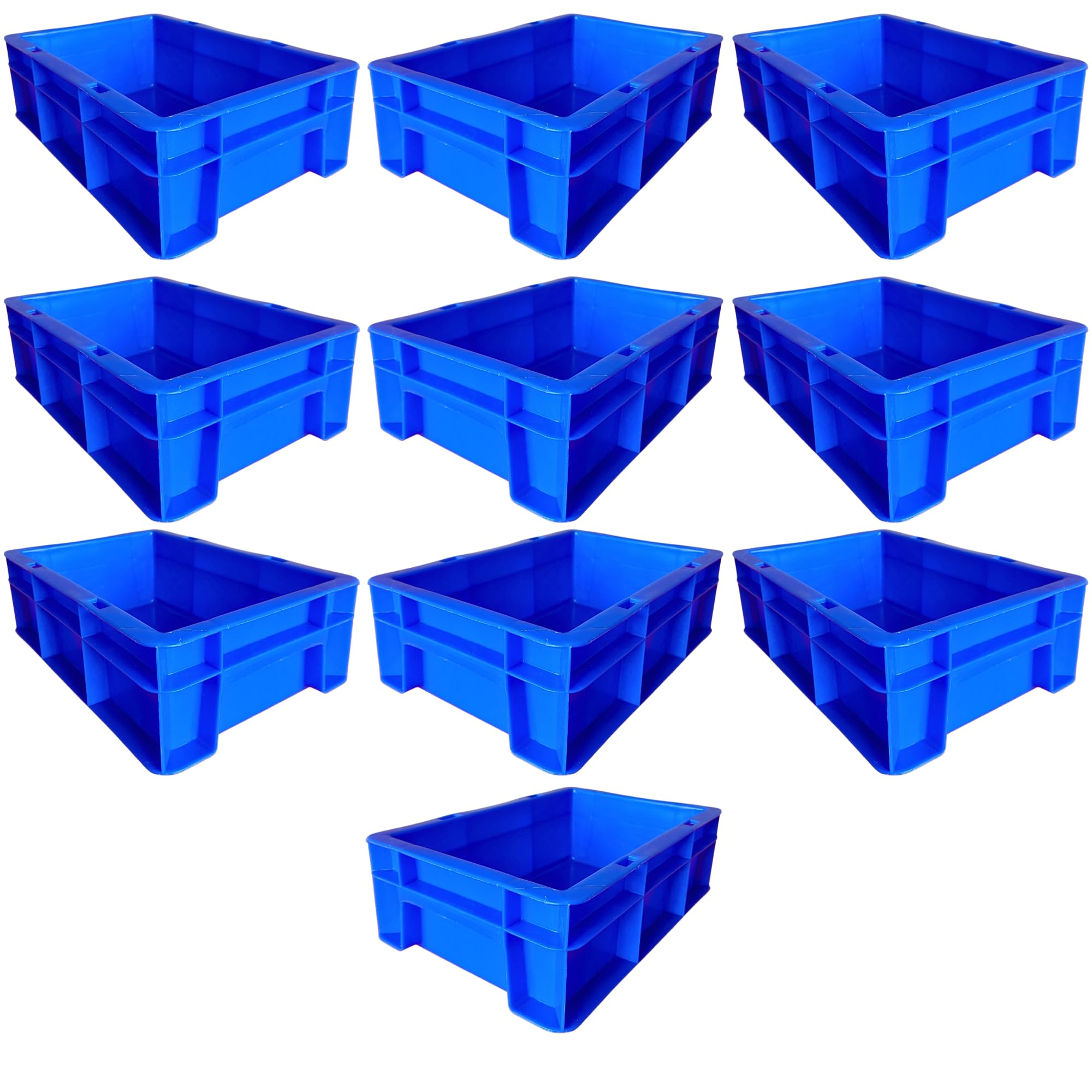 Storage Plastic Crate Box 30 x 20 x 10 cm, Pack of 10 Crates Vibrant Blue