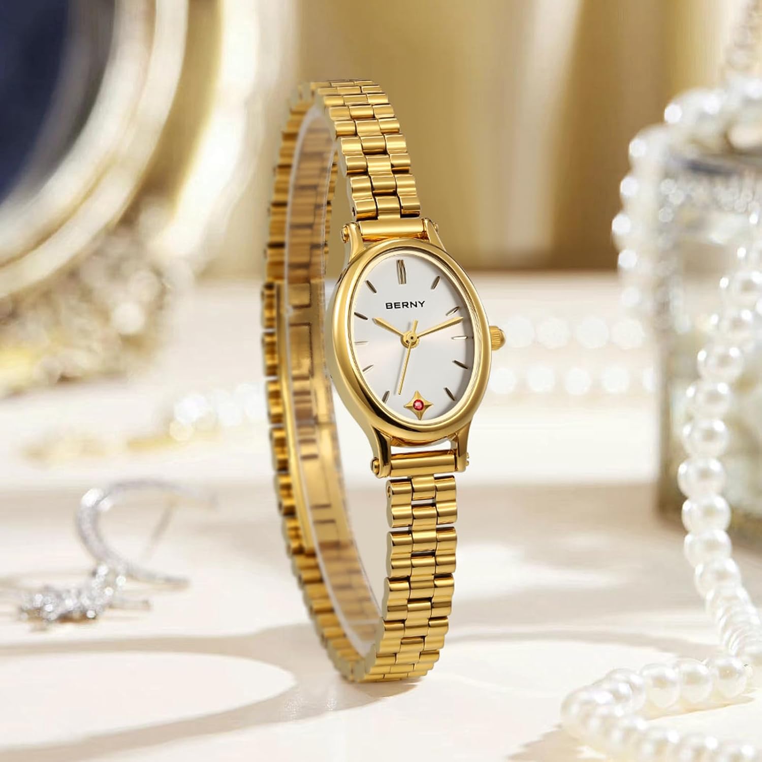 BERNY Gold Watches for Women Dainty Women's Wrist Watch, 3ATM Waterproof Fashion Small Ladies Bracelet Watch, Female Analog Quartz Watch, Full Stainless Steel Sun-ray Dial Luxury Birthday Present - Image 5