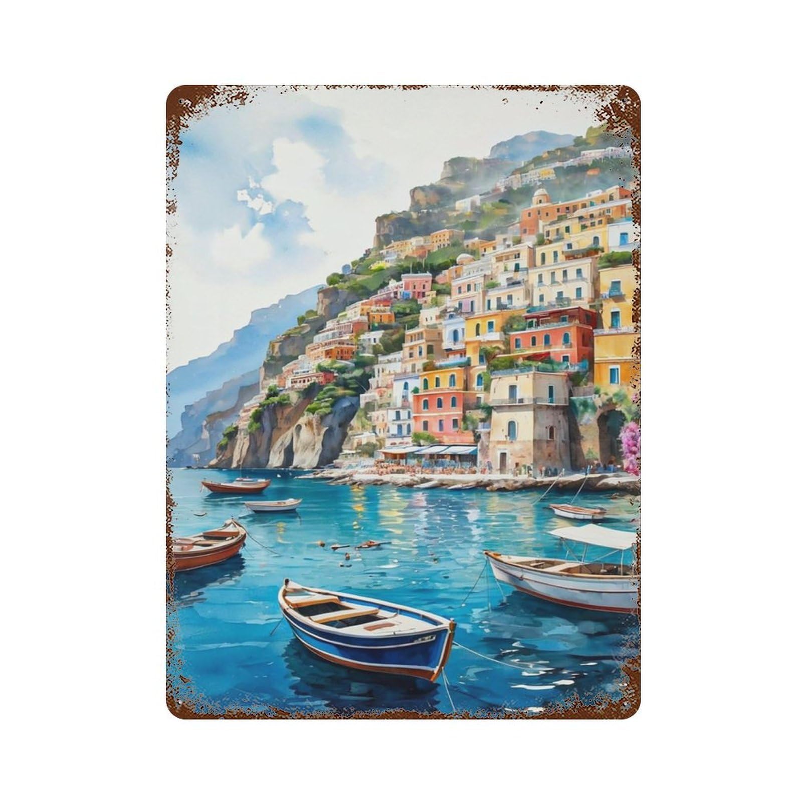 xiaoxiaoshen Vintage Amalfi Coast On Hills Wall Decor Art Metal Tin Poster Modern Home Decor Art Home Bar Shop Decorations Vintage Sign 40x30cm
