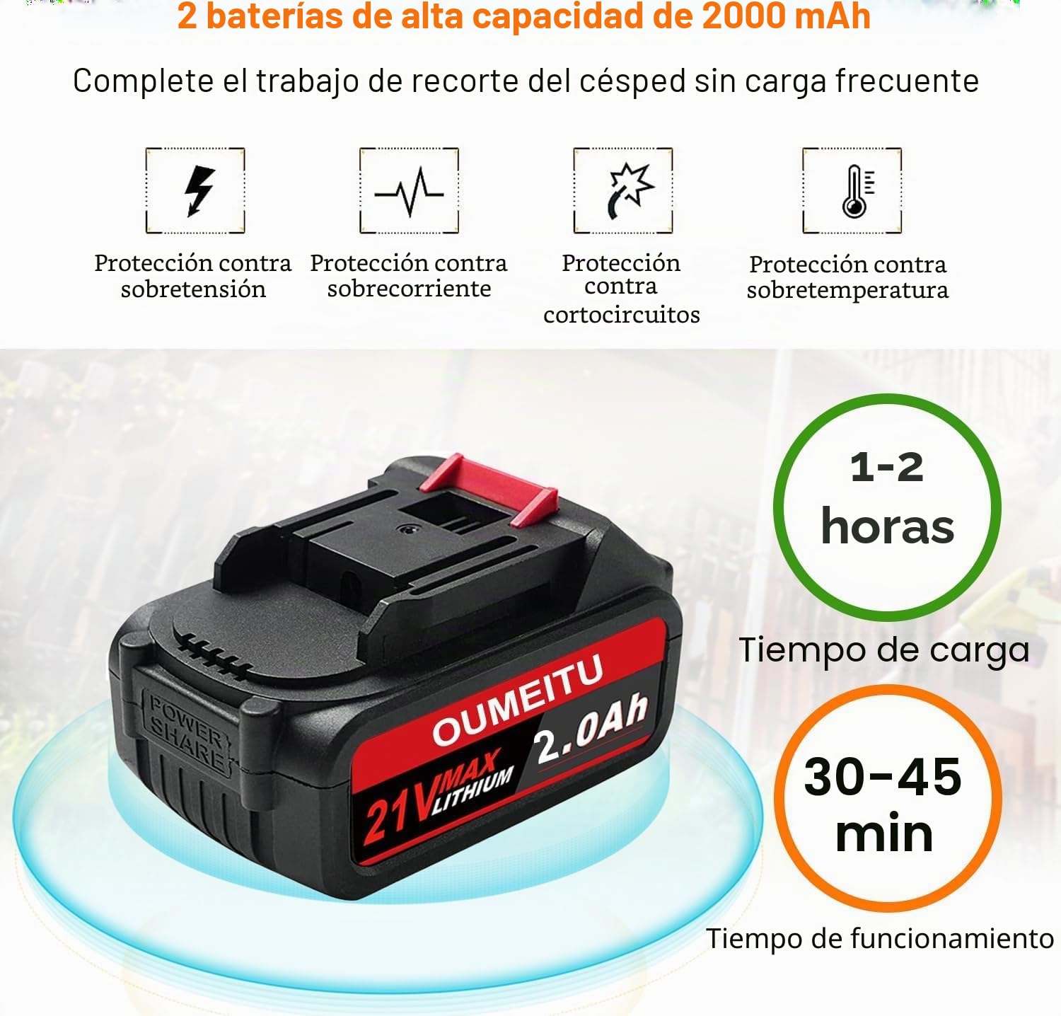 Desbrozadora de batería con batería y cargador, desbrozadora eléctrica de batería de 3 en 1 y desbrozadora de motor con batería y césped con 2 baterías de 2.0Ah y cuchilla metálica, desbrozadora de