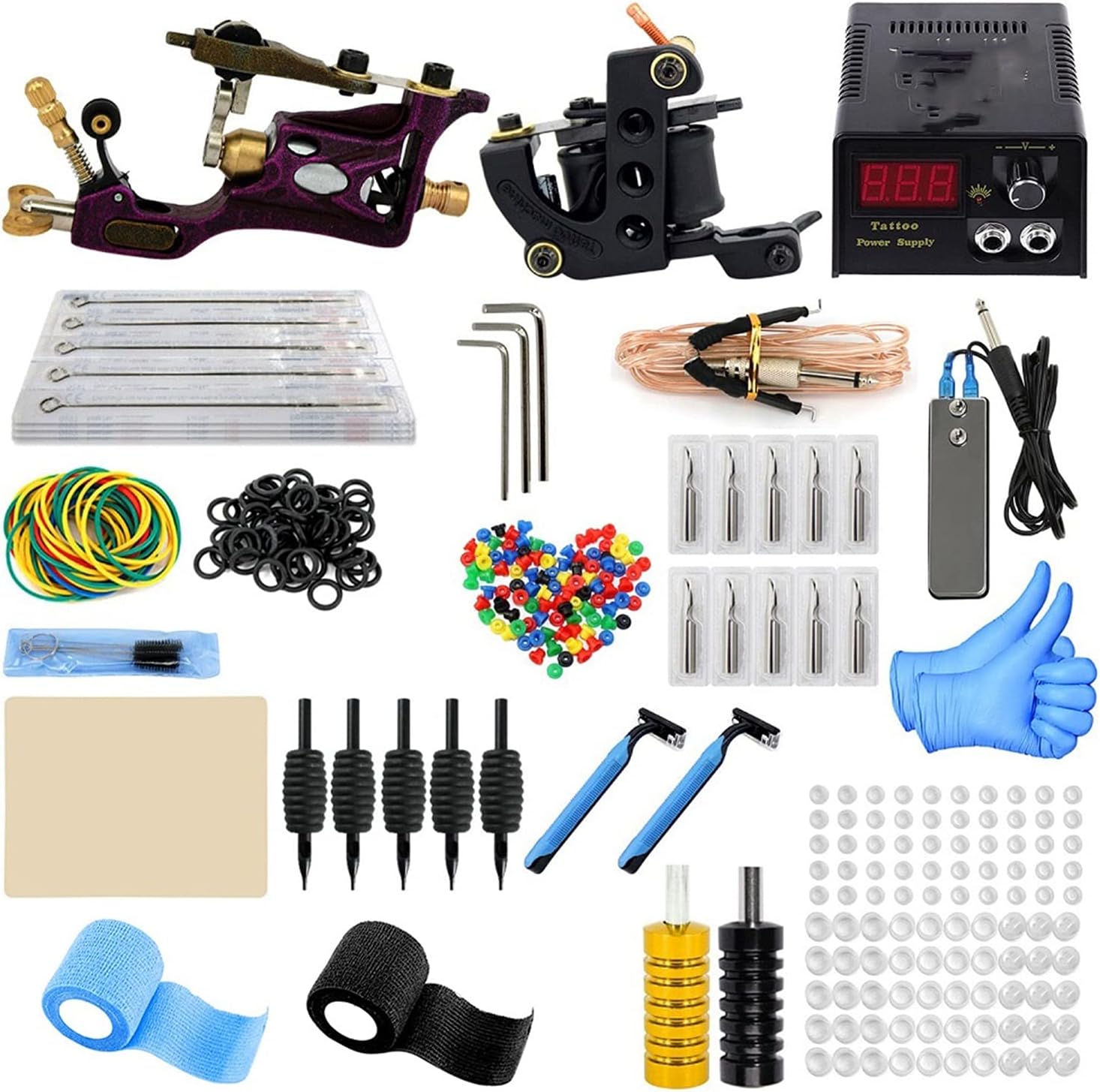 Tattoo Pen Kit Rotary And Coil Tattoo Machine Kit With Power Supply Practice Skin Tattoo Accessories Supplies for Professionals and Beginners
