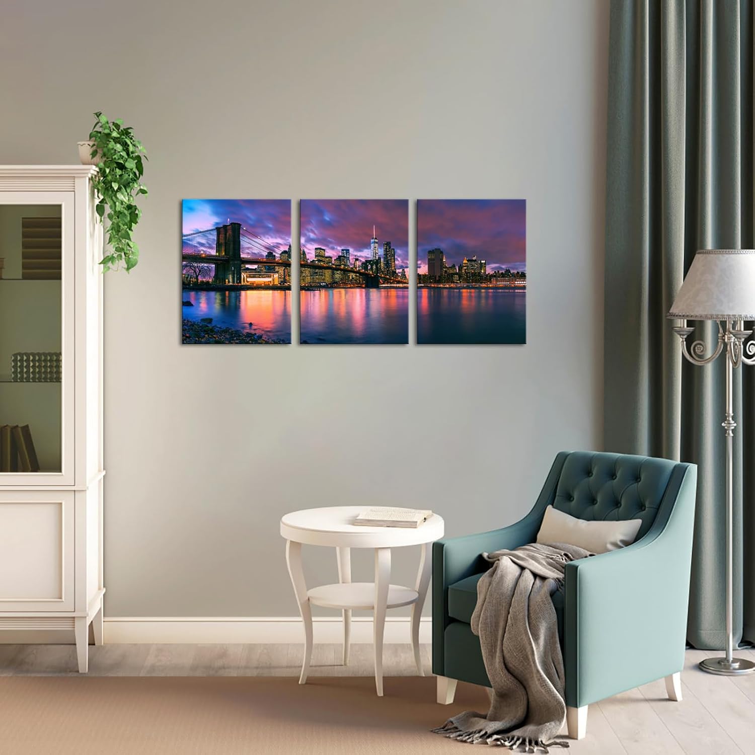 LevvArts Brooklyn Bridge Canvas Wall Art New York Manhattan City in Sunset Photo Picture Print Decor Modern Cityscape Skyline Painting for Bedroom Living Room Office (Small)