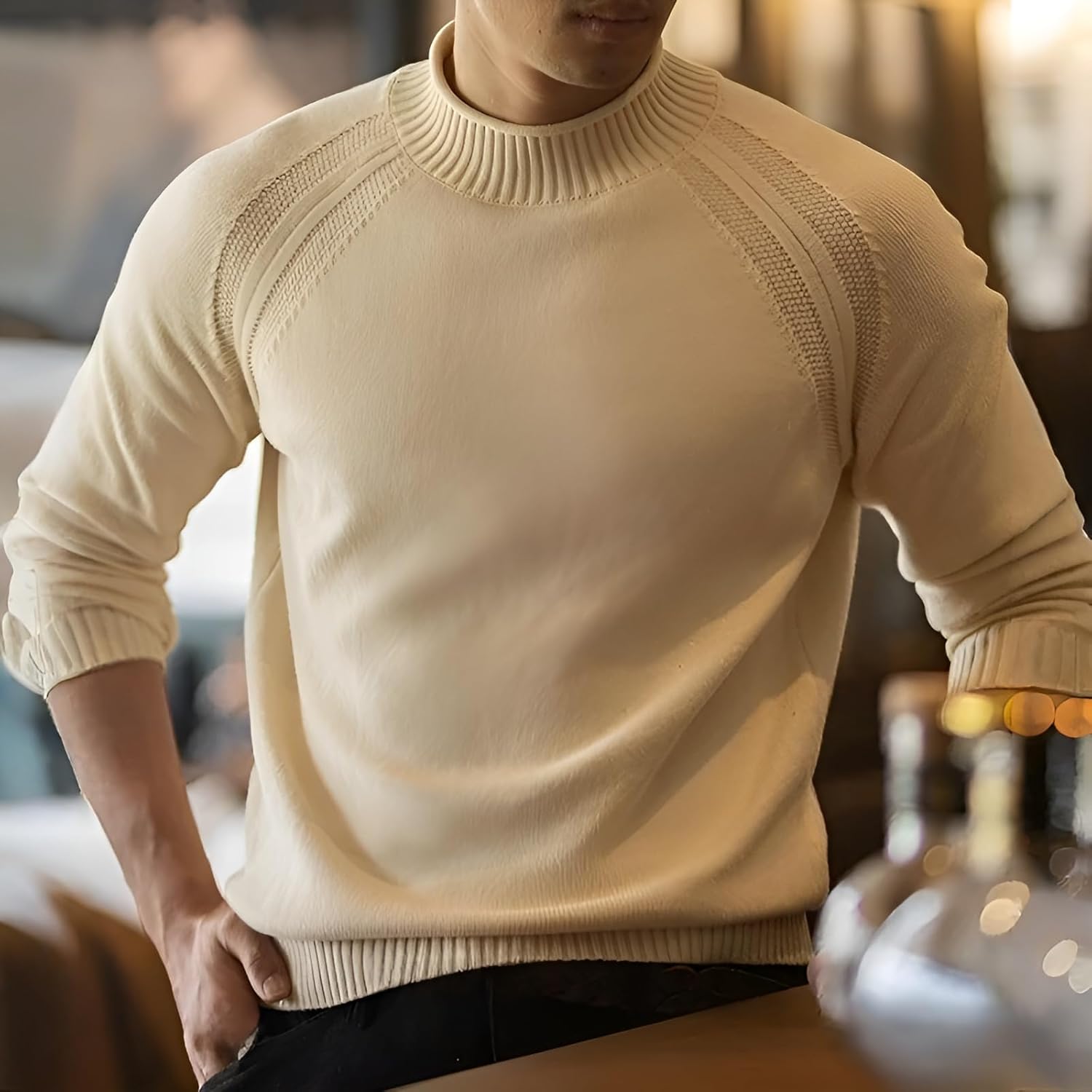 [mocoly] 半高領&times;高密度ニット メンズ冬用インナー 職場で着れる厚手デザイン 洗濯OK 肌ざわり良好 アウター邪魔しない薄型