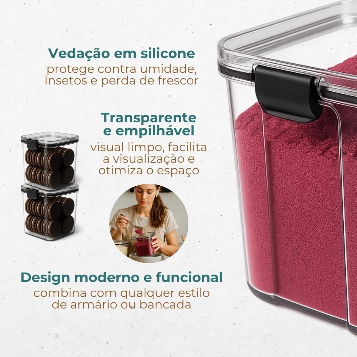 Conjunto 5 Potes Herméticos Organizadores de Alimentos - BPA Free, Empilháveis, Utensílios para Cozinha, Porta Mantimentos, Pote Hermético para Armário, Cozinha Conjunto 5 Potes Herméticos Organizadores de Alimentos - BPA Free, Empilháveis, Utensílios para Cozinha, Porta Mantimentos, Pote Hermético para Armário, Cozinha