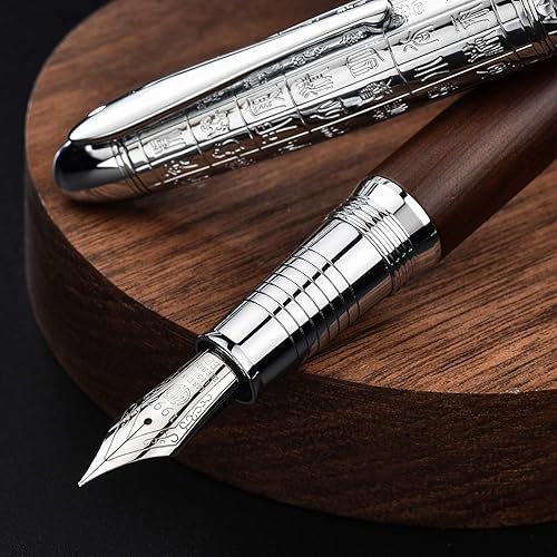 Asvine Hongdian 6016 Pluma estilográfica de madera natural, pluma de escritura fina de iridio con estuche de metal