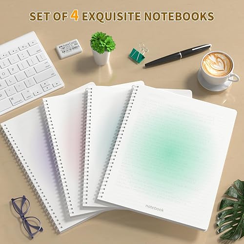 Miniatura 2 de Cuaderno de espiral A4 con rayas anchas, paquete de 4 cuadernos de 8.5 x 11 pulgadas, 140 páginas, 3.53 ozm, cuadritos rayados pequeños degradados,