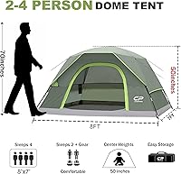 Vista 2 de CAMPROS CP Tents for Camping 2/4/6 Person Tent Waterproof Windproof Double Layer Camping Tent, Easy Setup Dome Tent with Large Mesh Windows & Wider