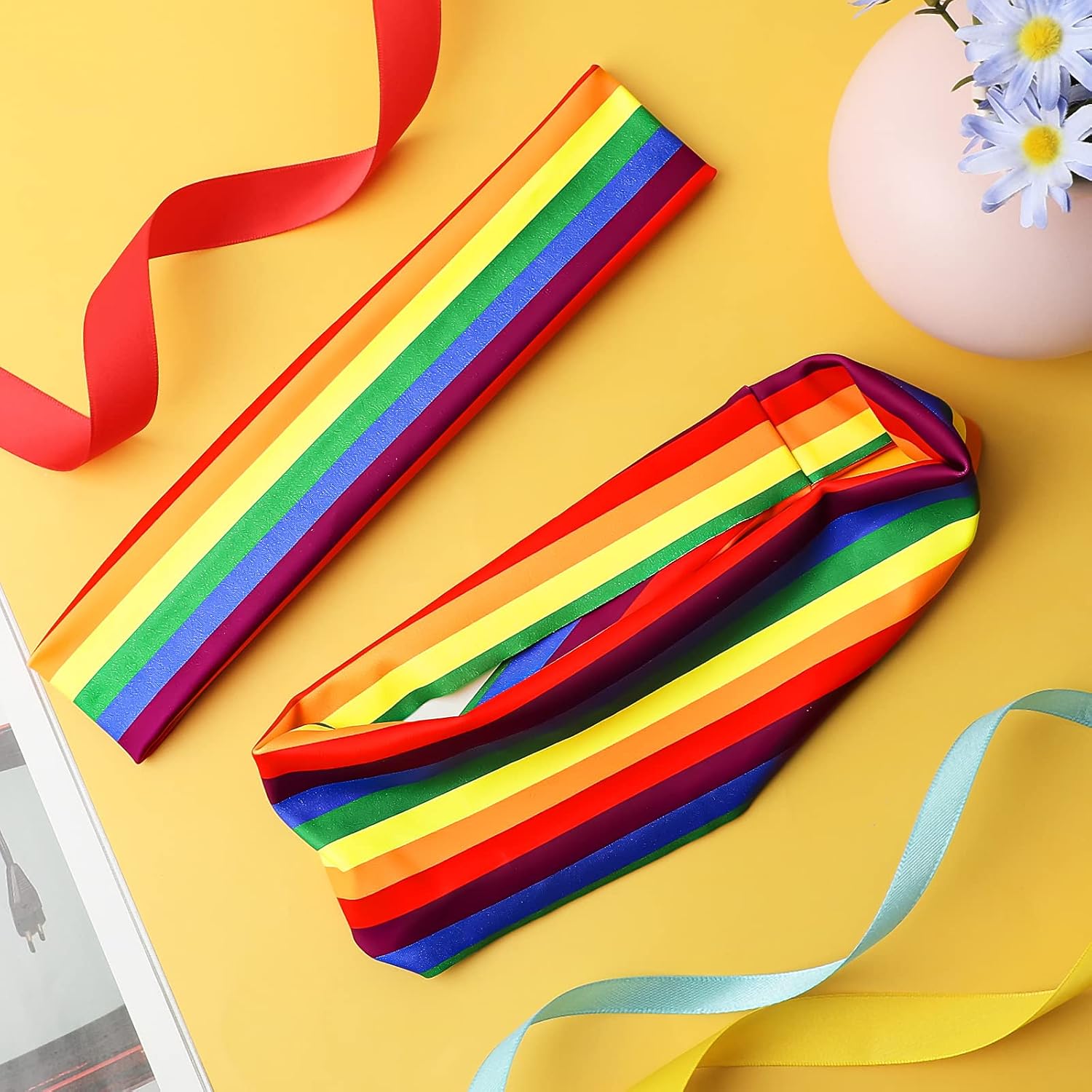 Jexine 3 Pieces Rainbow Pride Headband Sweat Wicking Headband Colorful Sweatbands Sports Rainbow Headbands Work Men Women Pride Day Accessories Supplies
