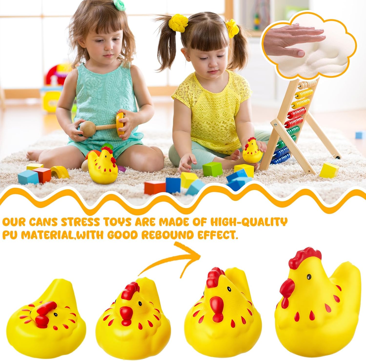 Hungdao 2 Pcs Chicken Stress Toys Chicken Stress Balls for Slow Rising Squeeze Sensory Toys PU Foam Funny Appreciation Gift for Party Favor Anxiety Relief Adults Autism Prize Fidget Cute Dough Ball