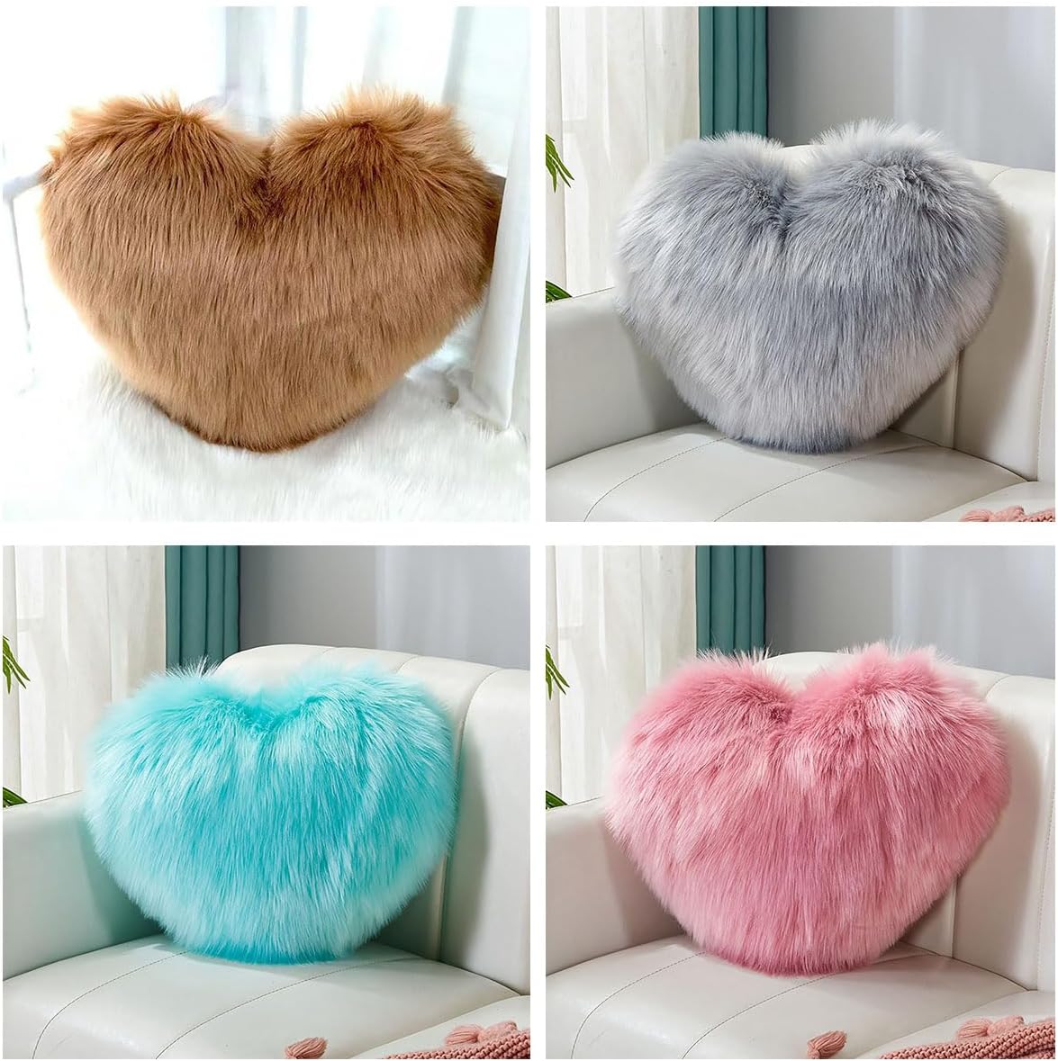 Fluffy heart-shaped pillow, sofa bed decoration, pillow decoration, room pillow (Pink, 11.81inch X 15.74inch) - Image 3