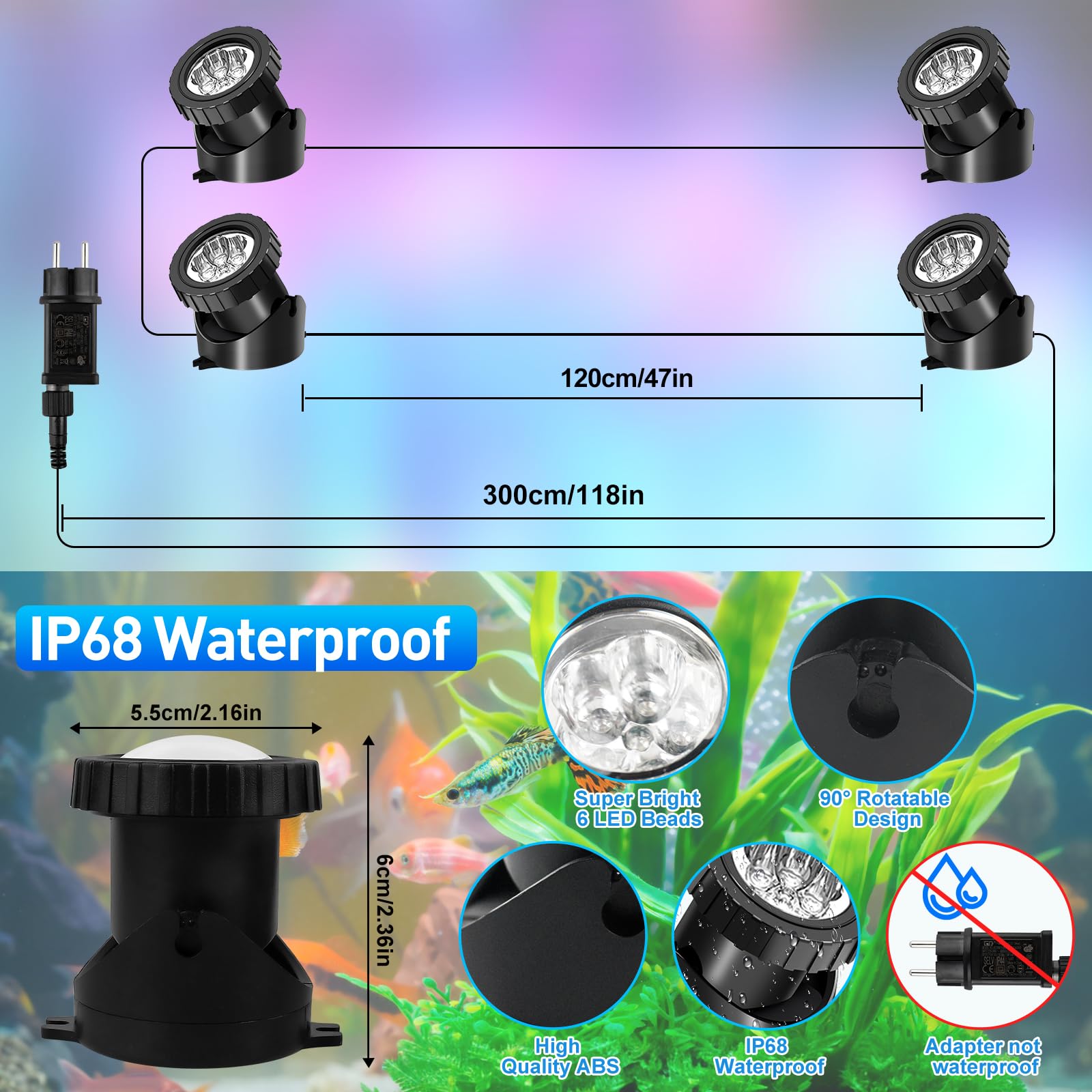T-SUNUS Teichbeleuchtung Unterwasser RGB, Unterwasserbeleuchtung Teich mit Bluetooth APP Fernbedienung, IP68 Wasserdicht Farbwechsel Poolbeleuchtung Unterwasser für Garten Patio Baum Aquarium 4 in 1