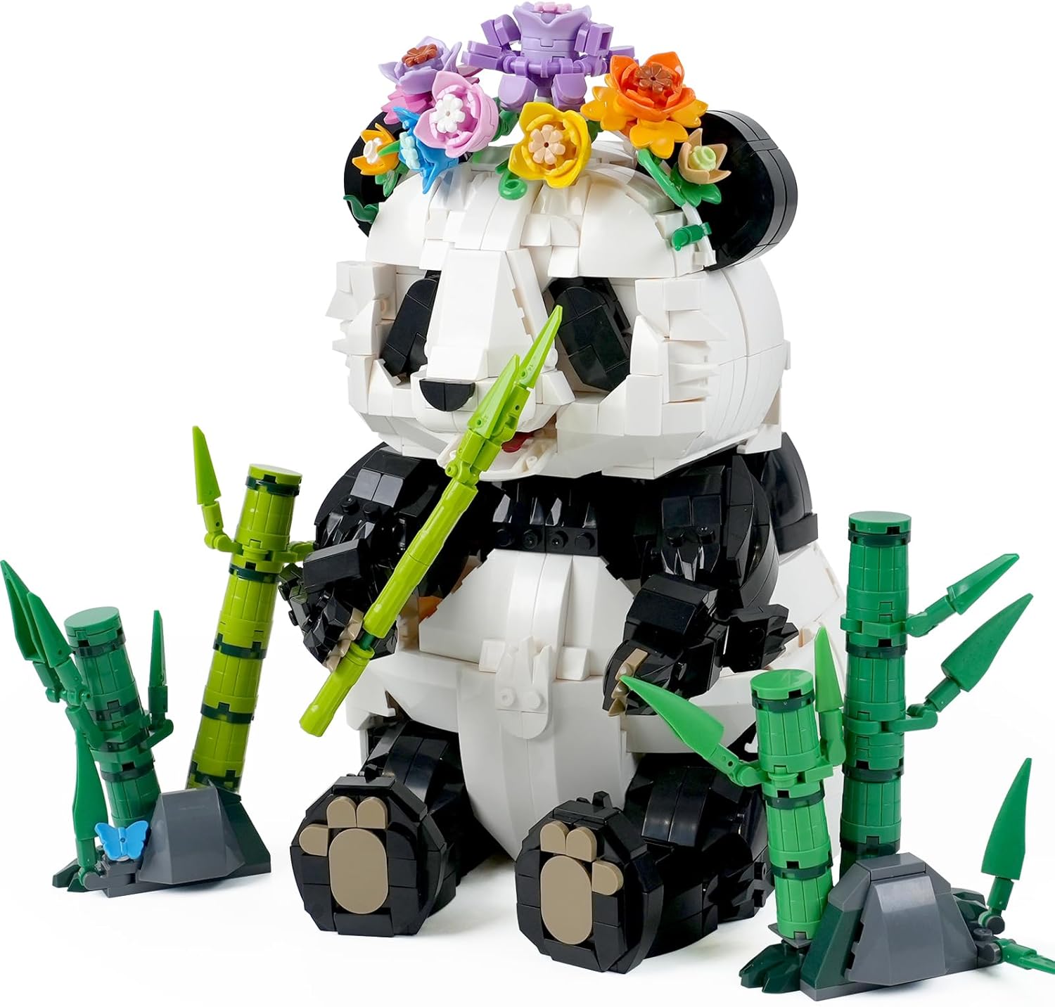 Panda Bamboo Forest Building Blocks Set - 1500+ Pieces STEM Toy for Boys & Girls Ages 6-14+, Movable Joints & Detachable Floral Crown, Home/Office Decor Kit, Birthday Gift for Kids & Adults