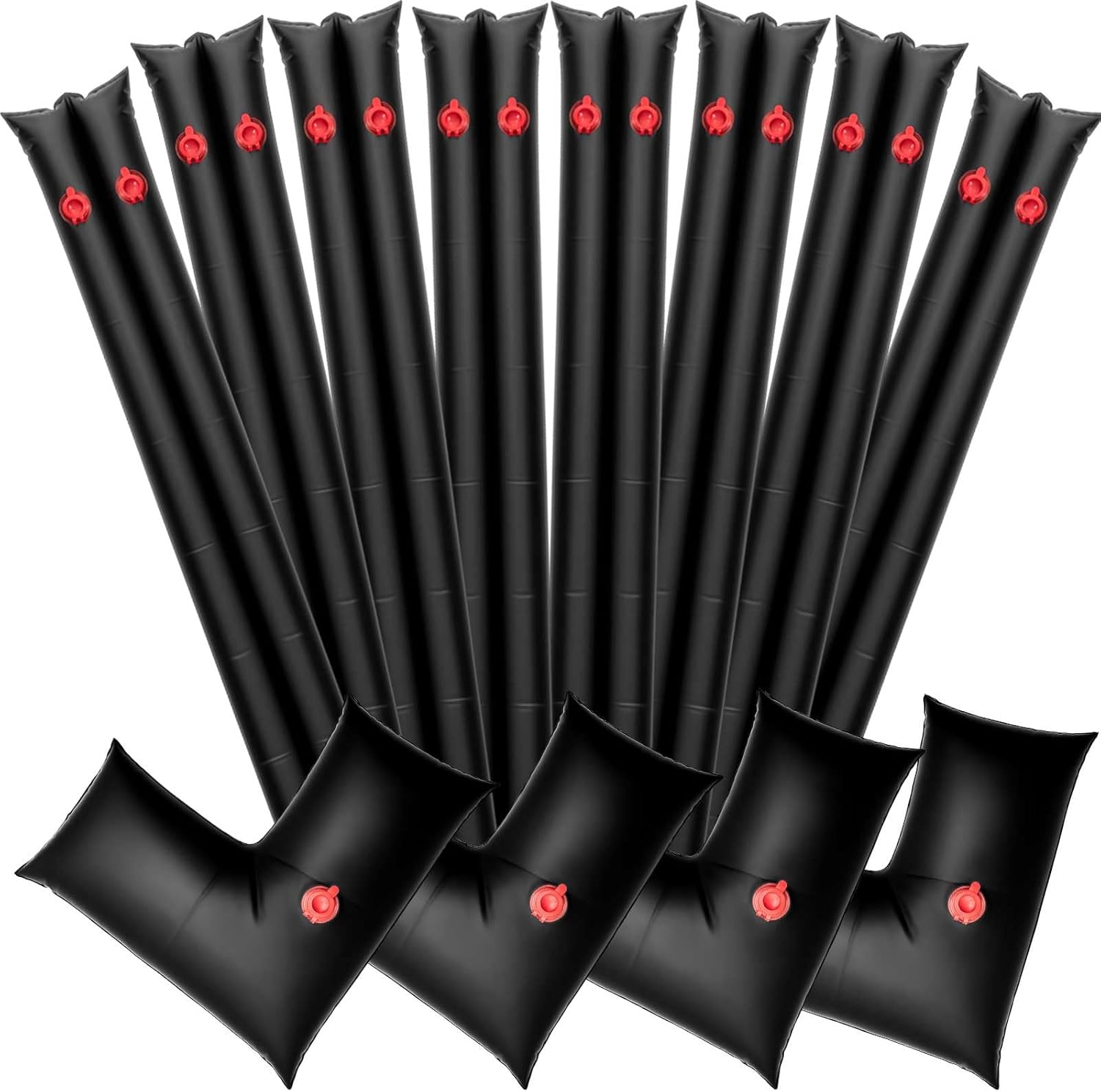 Hiboom 12 Pcs 8 ft Pool Cover Water Bags and 2 ft Black Corner Tube with Screw Cap Weights 12 Gauge(0.3mm) Water Weights for Inground Swimming Pool Winter Cover
