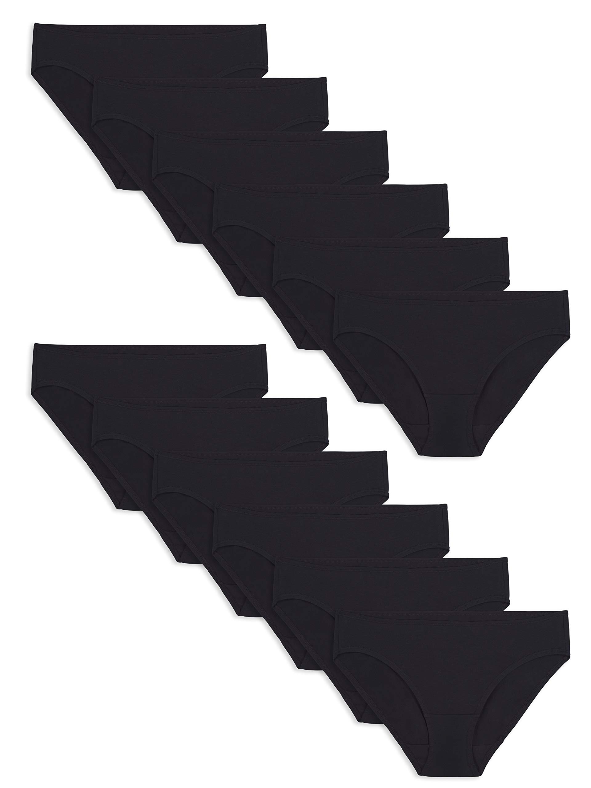 Fruit of the Loom Women's Eversoft Cotton Underwear Multipacks, Tag Free & Breathable, Available in Plus Size Style, Bikini-Black, 7 (Pack of 12)