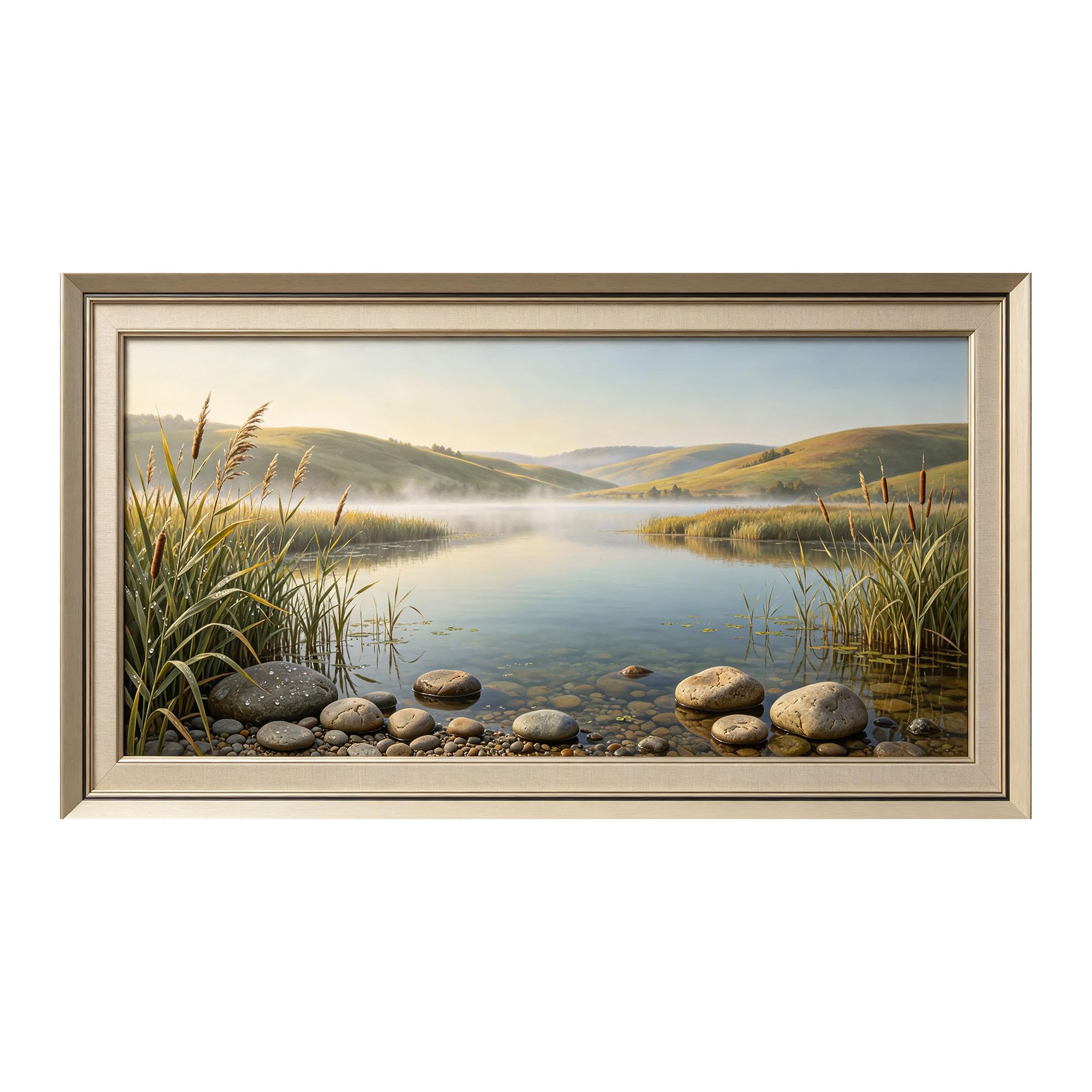 Yzpallescene 3D Framed Wall Art 50cm×100cm Panoramic Lake Seascape Impressionist Oil Painting Large Size SelfAdhesive Removable Wall Decor Prints Artwork for Living Room Bedroom Office