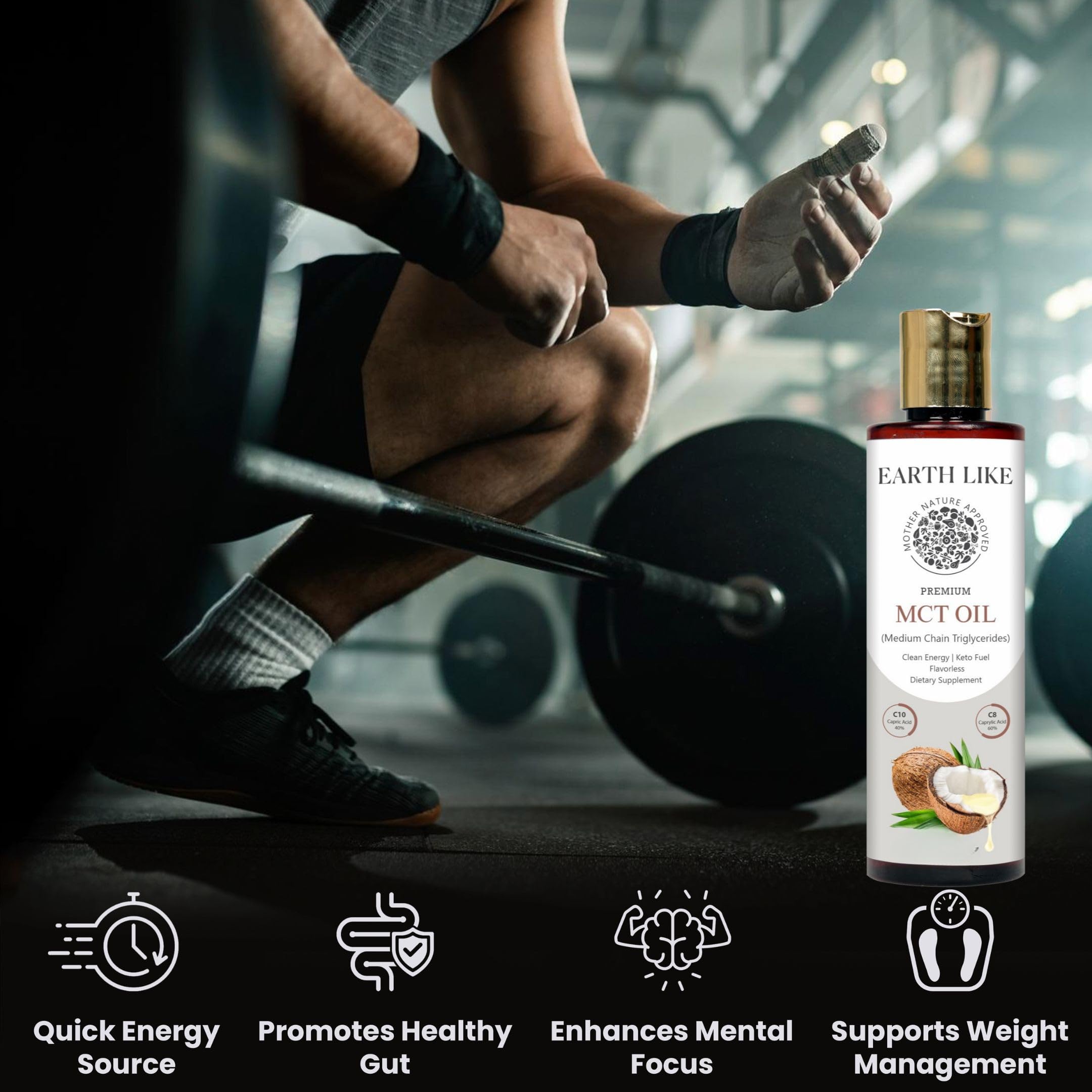 Earth Like MCT Oil 200ml | 100% Pure Medium Chain Triglycerides from Coconut Oil For Energy & Metabolism Boost | Quick Energy Source for Keto & Low-Carb Lifestyles | Easy Daily Nutrition Oil 3