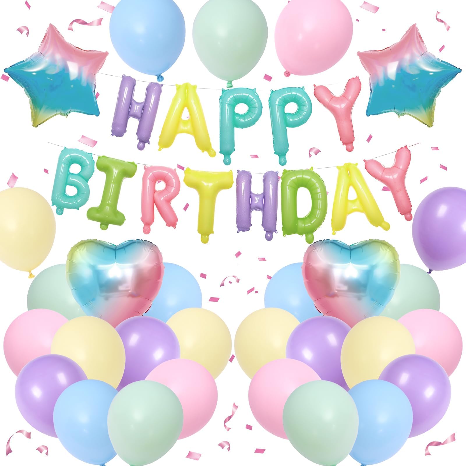 Pastel Rainbow Birthday Decorations,Pastel Blue Green Yellow Purple Pink Balloons Happy Birthdays Balloon Banner for Girls Boys Kids Birthday Baby