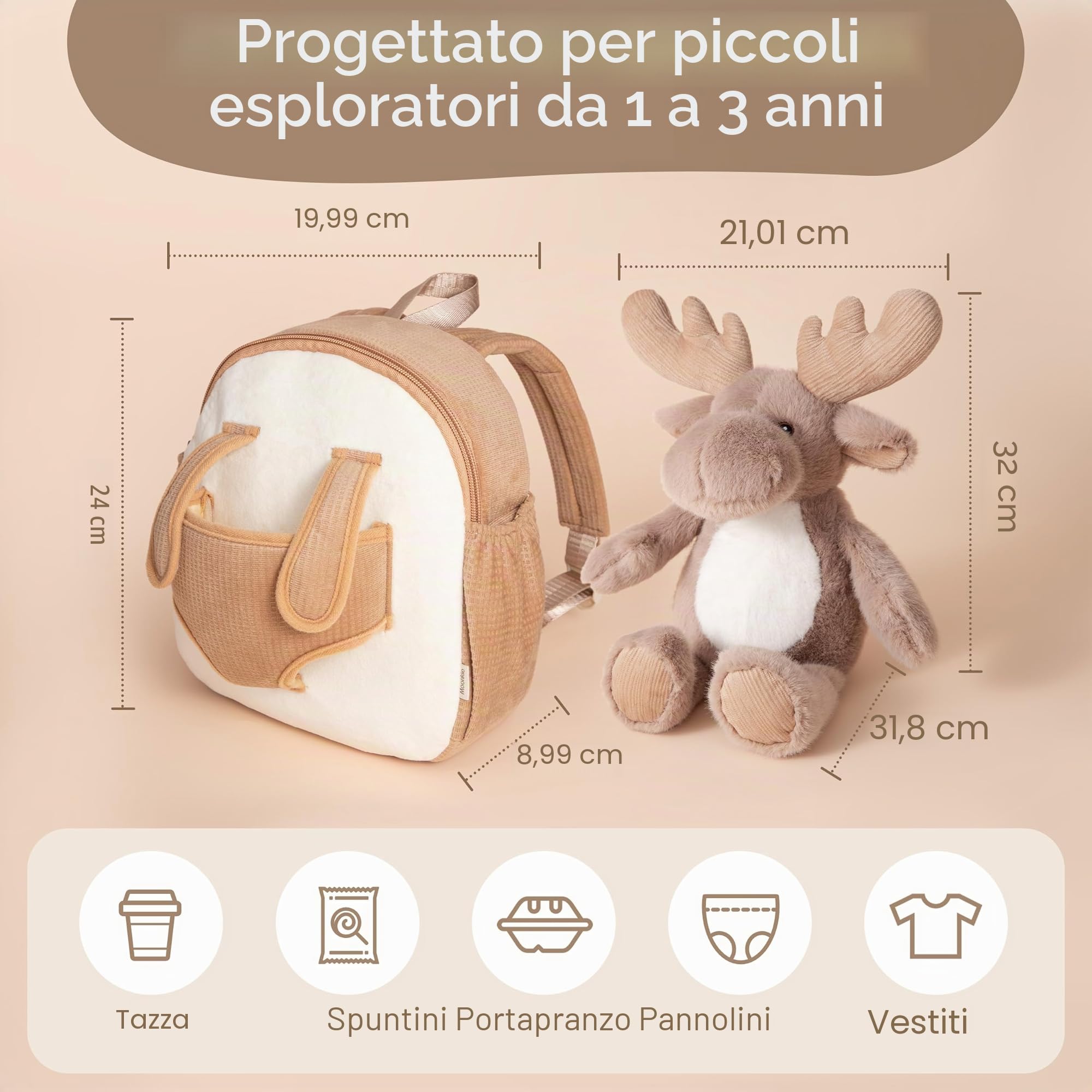 Moonkie Hug & Go Zainetto Bambina, Zaino Bambino Coniglio con Giochi Rimovibile, Zainetto Asilo Bambino 1 2 3 Anni, Zaini per Bambini in Peluche Morbide, per Asilo, Viaggio & Regali Bambini