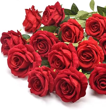 1 Red Rose, Artificial Rose Flower, Artificial Rose with Stem, Artificial Plant, Desktop Ornament, Wedding Home Office Garden Decoration