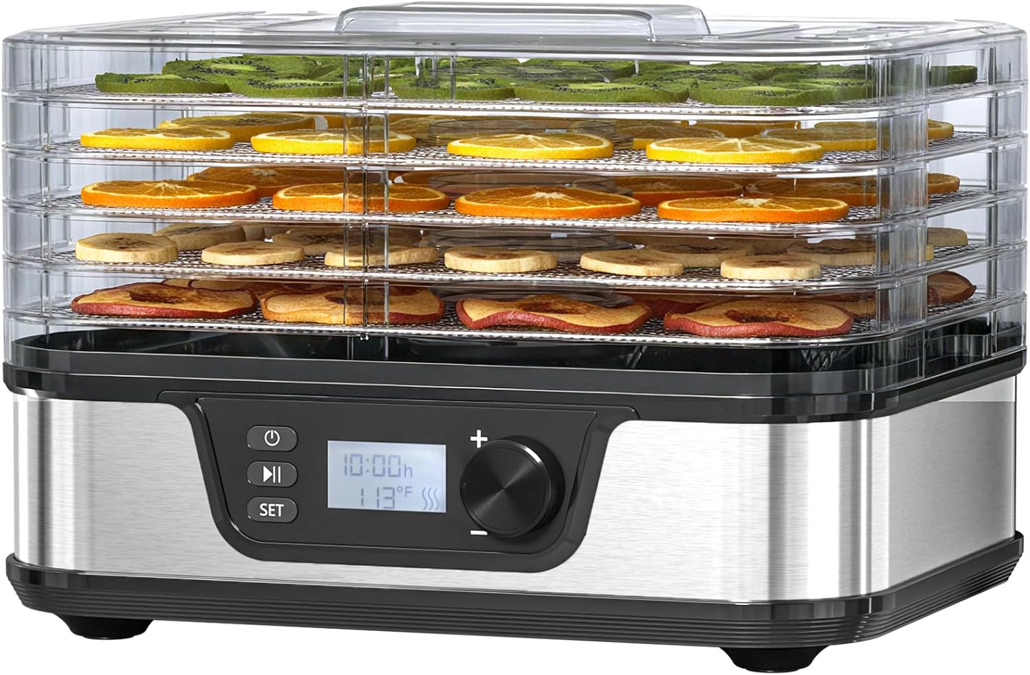 Kndko Food Dehydrator 350W Machine With Digital Adjustable Temperature and 72H Timer,5 BPA-Free Stainless Steel Trays for Fruits Vegetables and Meat