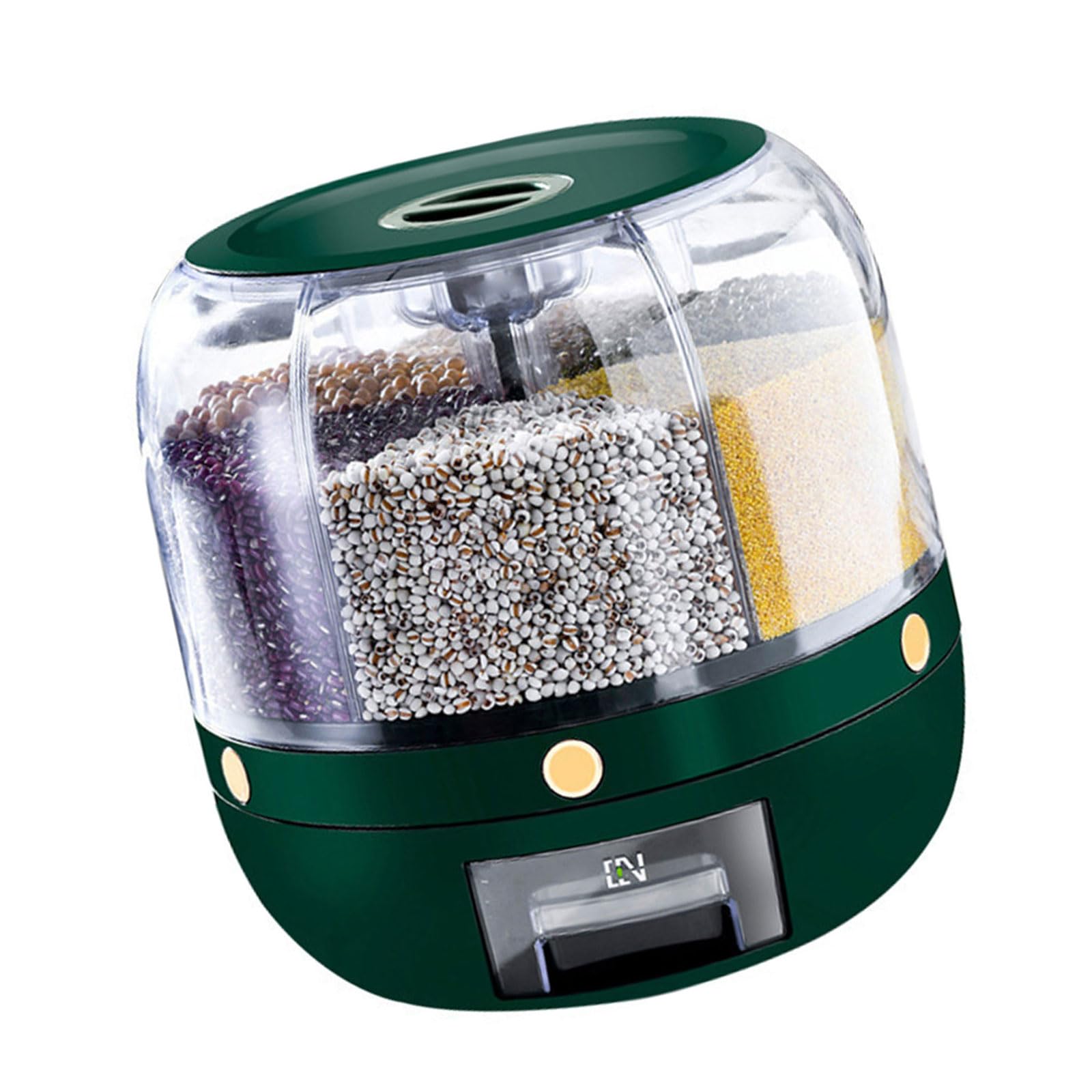 Mllepjdh Multigrain Storage Container with 6 Compartments 360 Degree Rotating Rice Dispenser Kitchen Dry Cereal Grains Organizers Cereal Dispenser